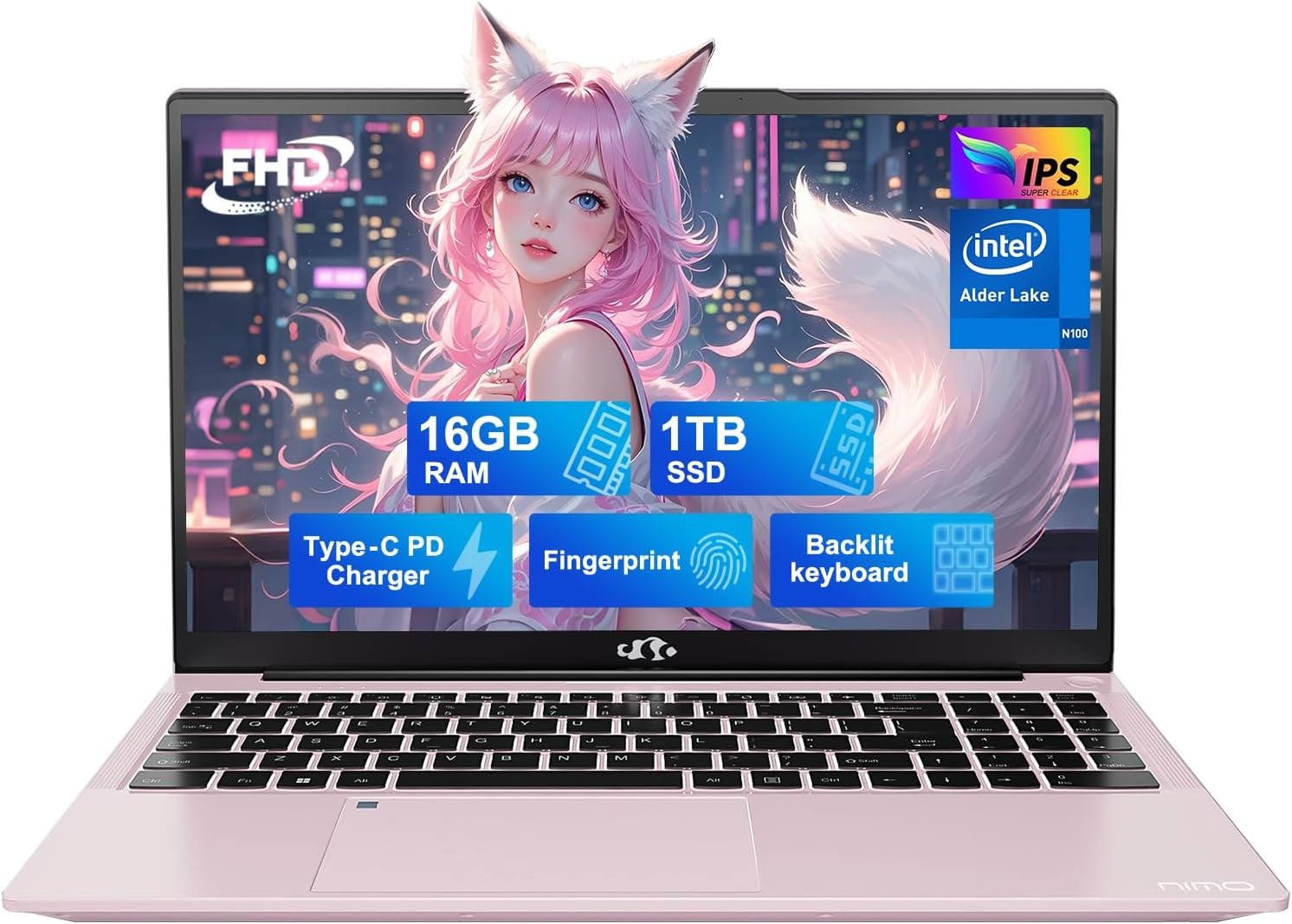 NIMO 15.6 IPS FHD Laptop, 16GB RAM 1TB SSD Intel Pentium Quad Core N100 WiFi 6