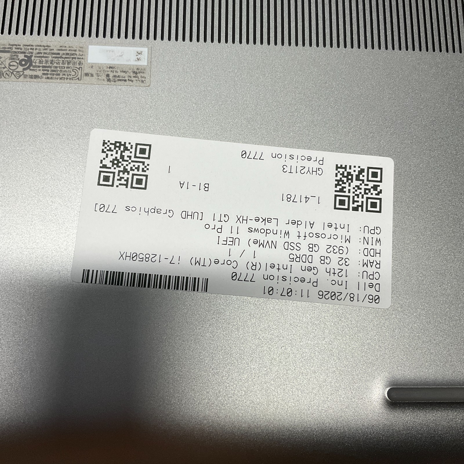DELL PRECISION 7770 | INTEL CORE I7-12850HX | 1TB 32GB Windows 11 Pro Laptop