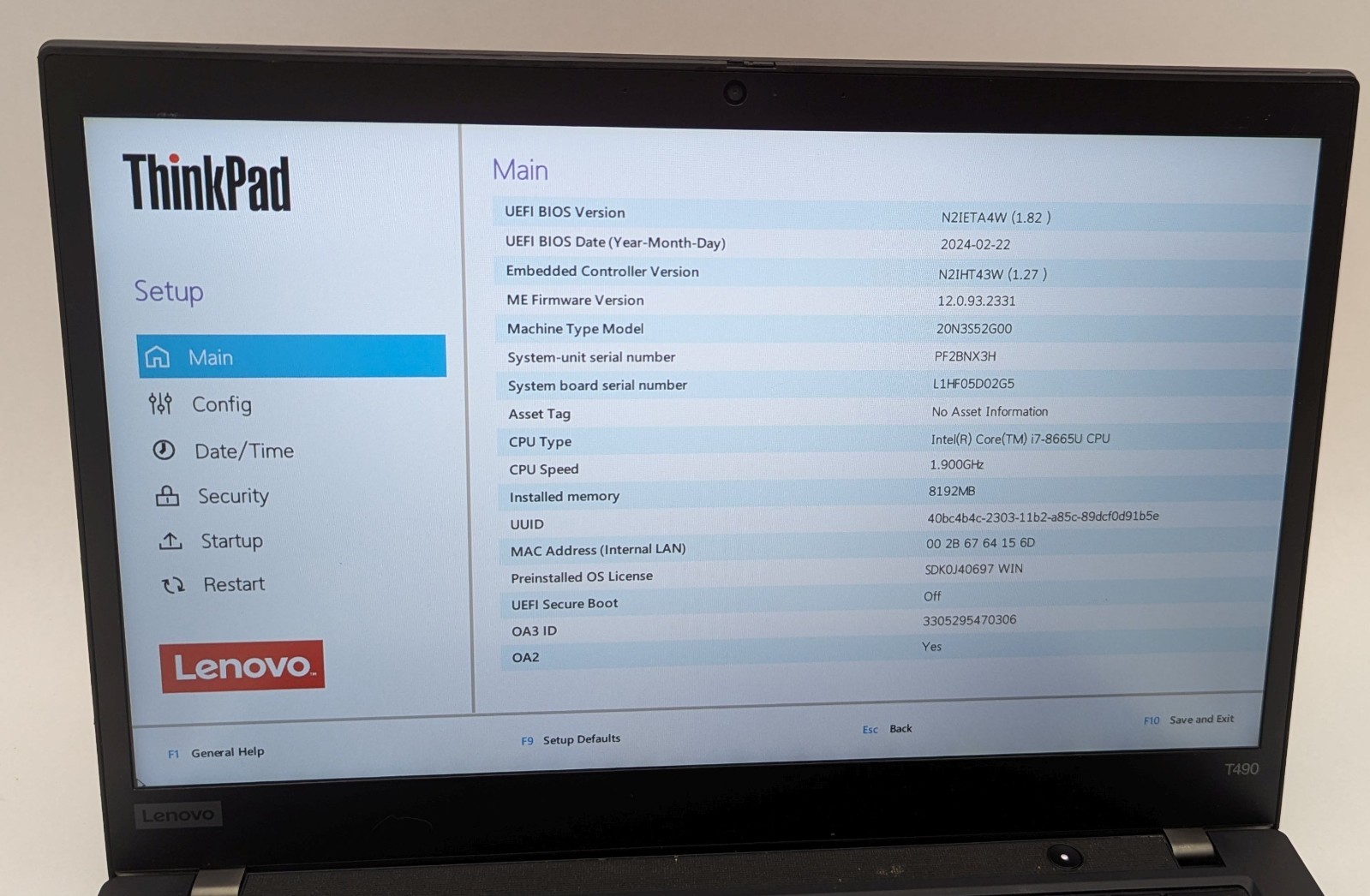 Lenovo ThinkPad T490 14″ Laptop i7-8665U 1.90GHz 8GB RAM 500GB NVMe Windows 11