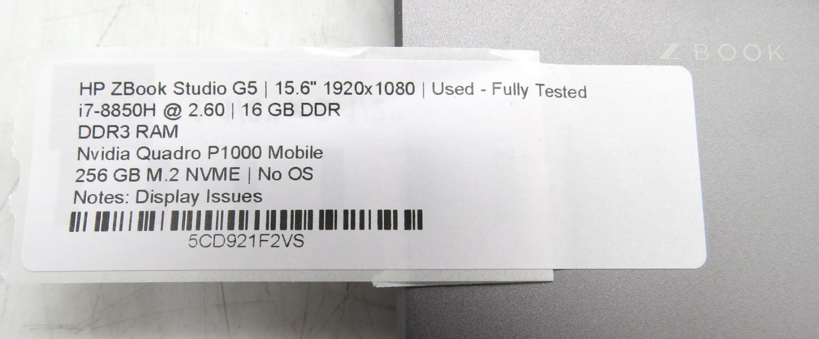 HP ZBook Studio G5 _ i7-8850H @ 2.6 _ 16GB RAM _ 256GB SSD _ No OS *READ
