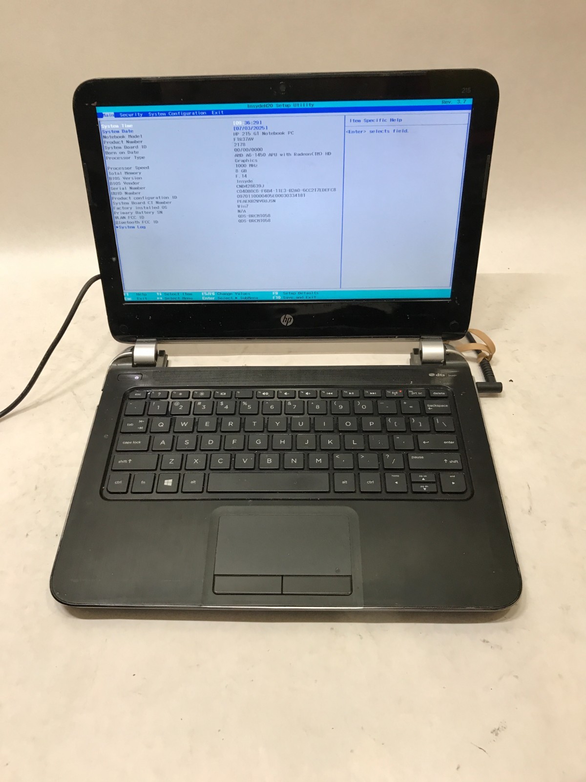 HP 215 G1 11″ Laptop AMD A6-1450 1GHz NO RAM NO HDD/OS Boots to BIOS READ!! – DW