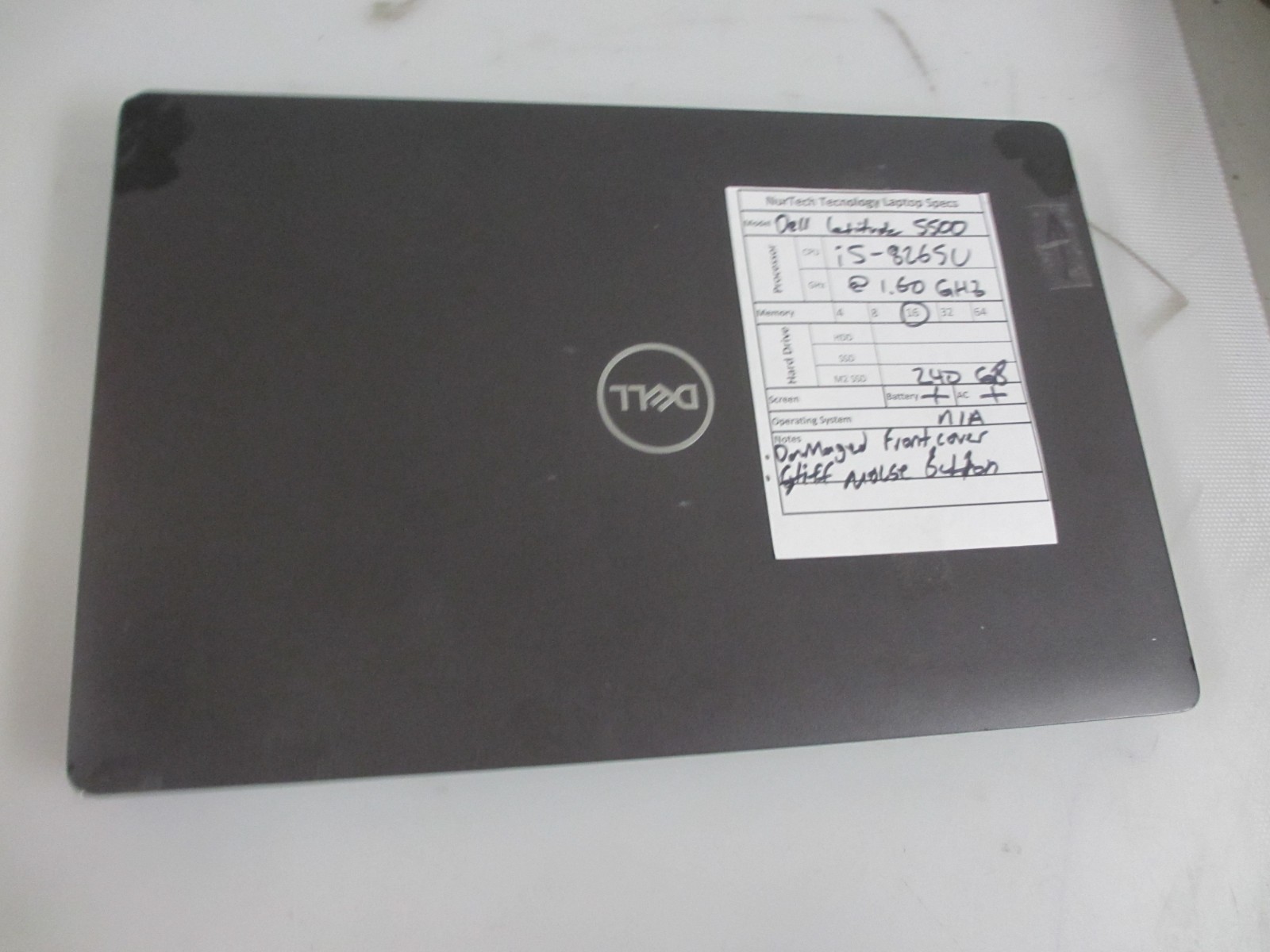 Dell Latitude 5500 i5-8265U 1.6GHz 16GB/240GB m2SSD [NO OS] Laptop + AC READ-)