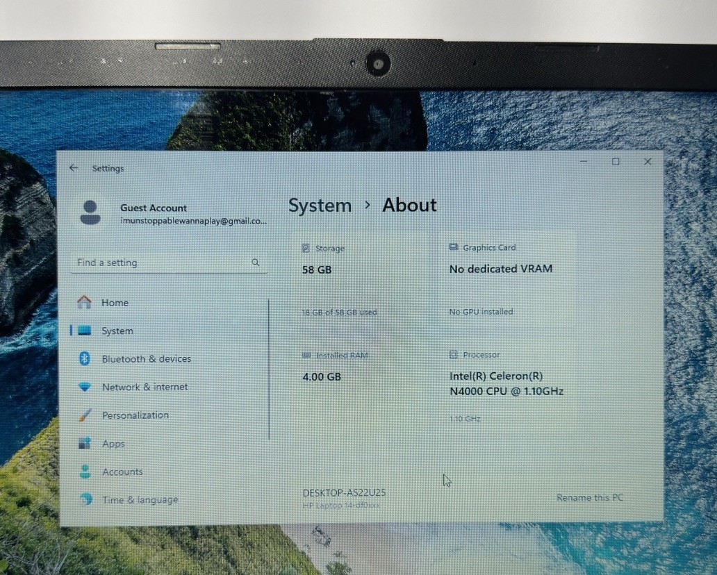 HP 14-df0018wm 14″ Celeron N4000 1.1GHz 4GB/64GB Laptop w/ 11 Home S – READ