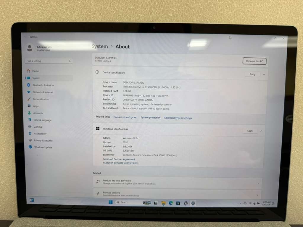 Microsoft Surface Laptop 2 13.5″ Touch i5-8350U 8GB RAM 256GB SSD Win 11 Pro