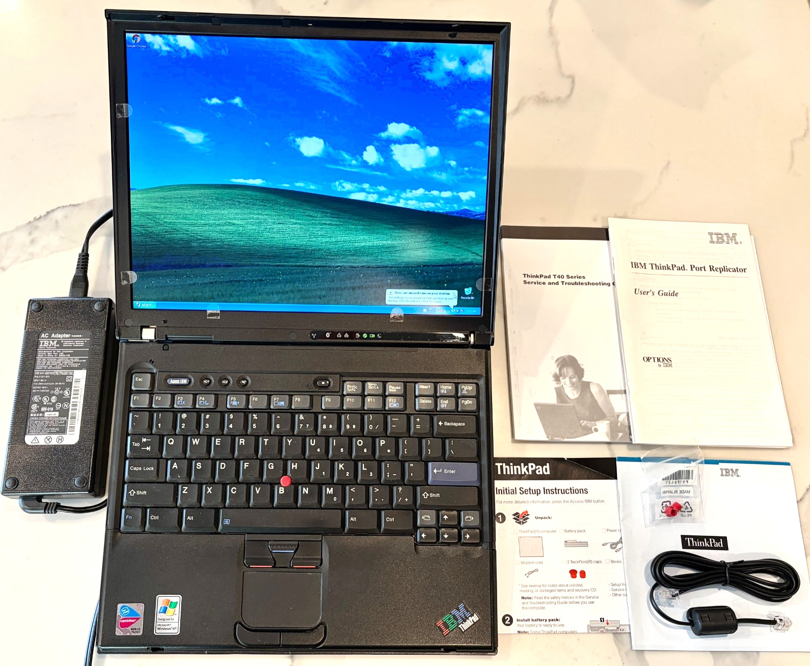 Vintage IBM Thinkpad T41 14” 1.5GB RAM 120GB SSD Win XP + Docking Station