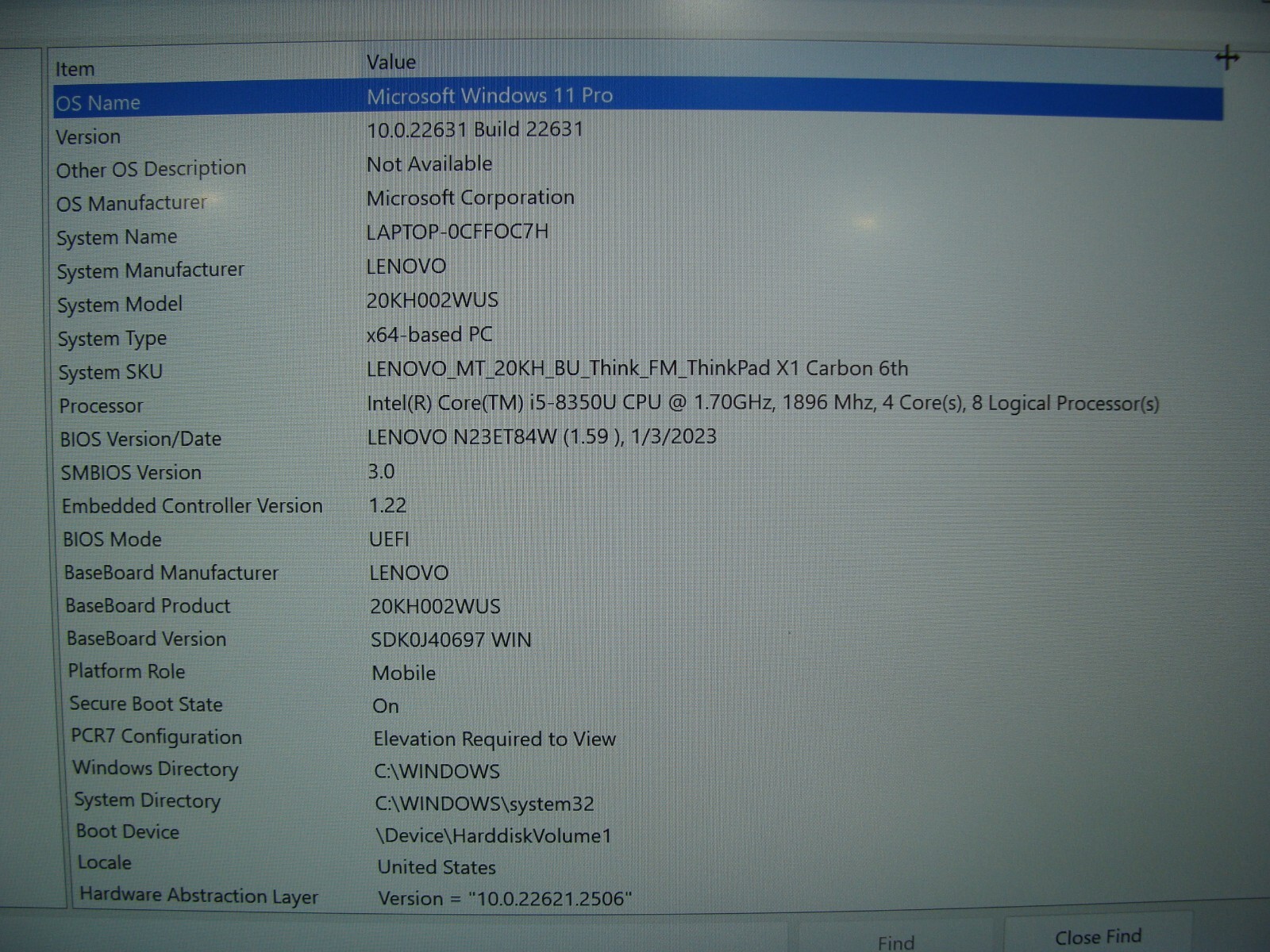 Lenovo ThinkPad X1 Carbon 6th Gen 14″FHD i5-8350U 1.7GHz 8GB 256GB SSD Win11 Pro