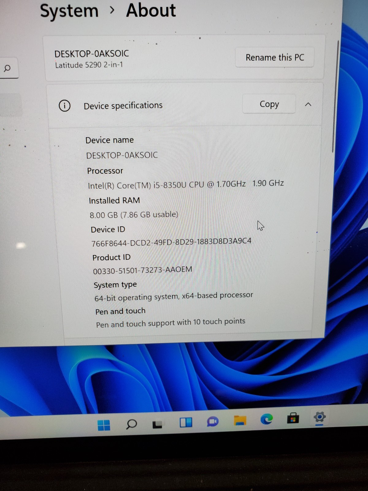 Dell Latitude 5290 2-in-1 i5 8350U 1.70GHz 8GB RAM 128GB SSD Win11 #69