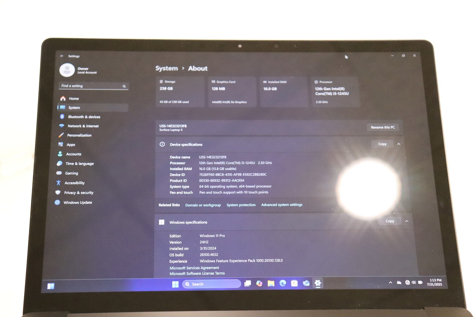Microsoft Surface Laptop 5 13.3″ Touch 1951 i7-1245U 16GB 256GB NVMe Win 11 Pro
