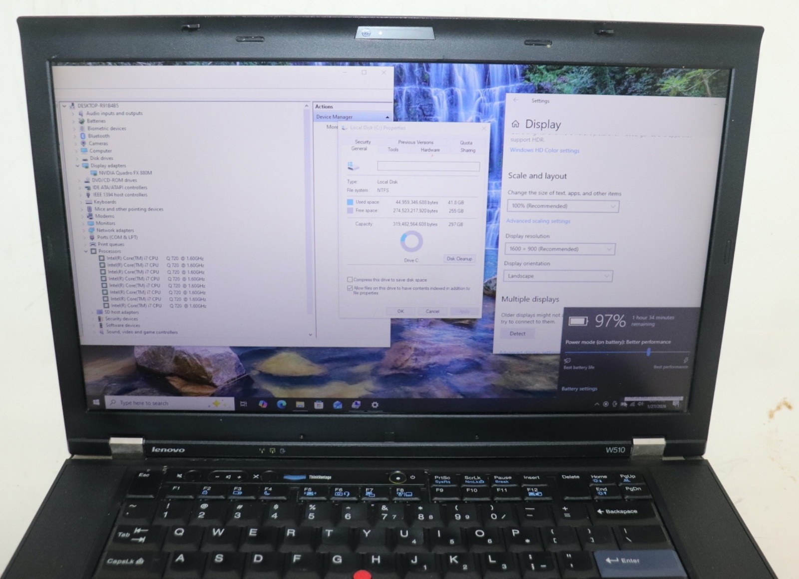 Lenovo ThinkPad W510|Core i7@1.60 GHz|8GB RAM 320GBHDD|WIN 10.PROF|NVIDIA|Webcam