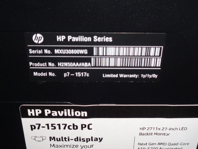 HP Pavilion P7 – 1517 CB Computer w/Beats Audio – AMD Radeon HD 7660D Graphics