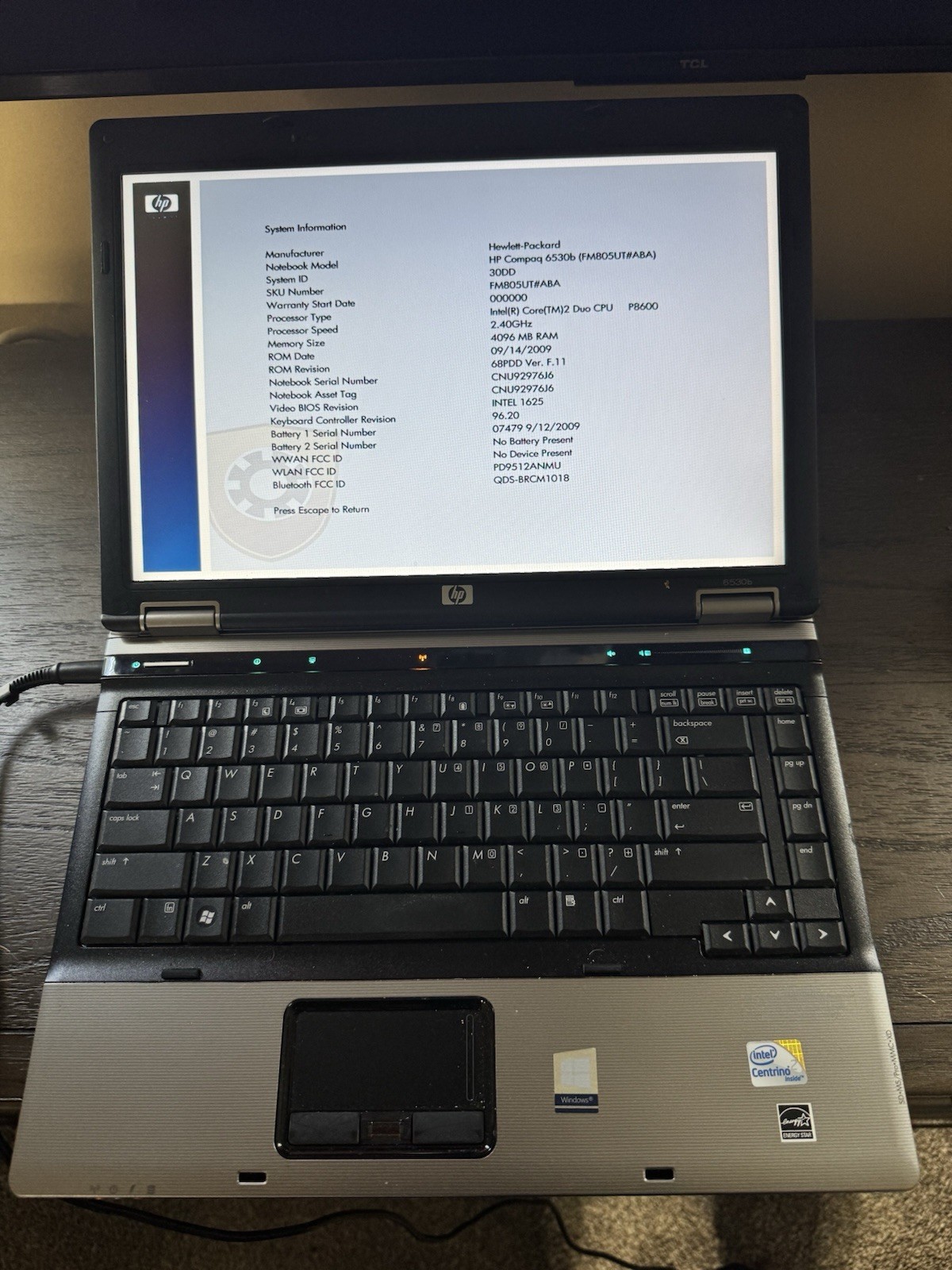 HP COMPAQ 6530B INTEL 2 DUO P8600 4GB RAM 120GB HDD Win 10 (unlicensed) Tested W
