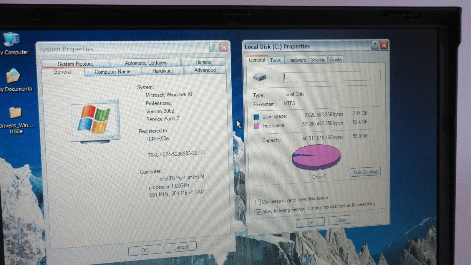 IBM ThinkPad R50e, Pentium Centrino 1.6Ghz, 512MB, 60GB HDD, DVD-RAM, Win XP SP3
