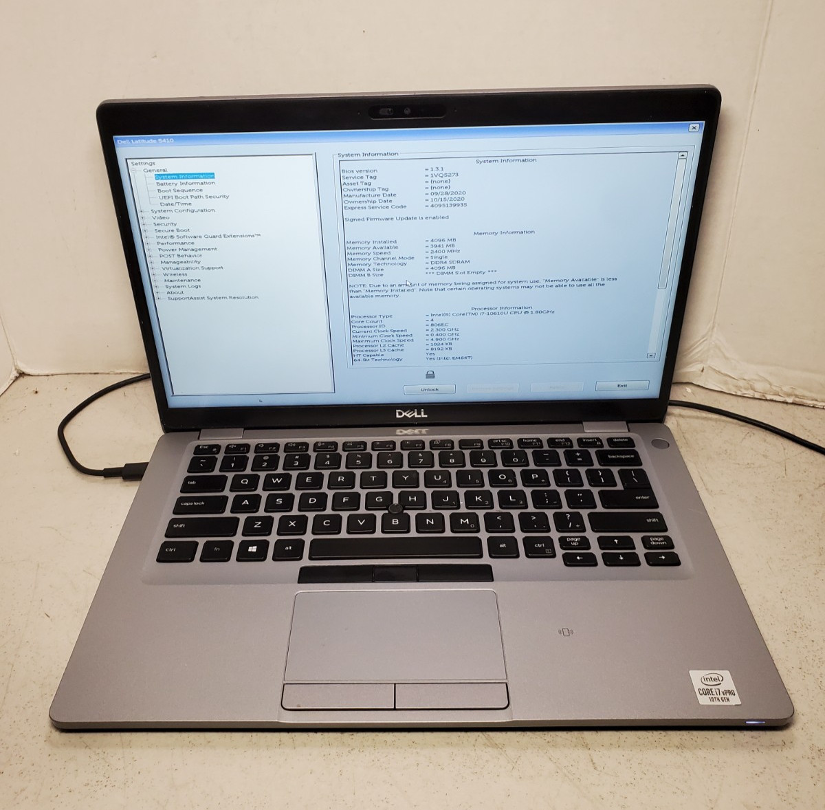 Dell Latitude 5410 14″ i7-10610u 1.6GHz 4GB RAM No SSD/OS! BIOS PW! READ! #69