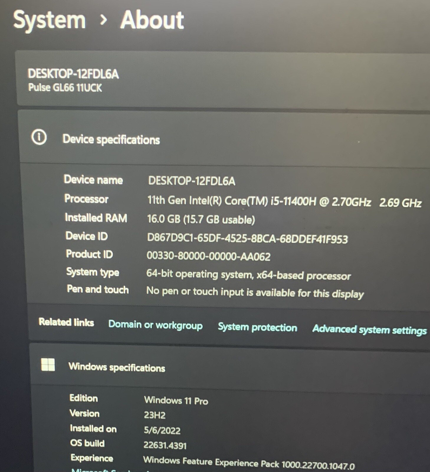 MSI Pulse GL66 11UCK-234 15.6” Laptop i5-11400H, RTX 3050, 8GB RAM, 512GB SSD