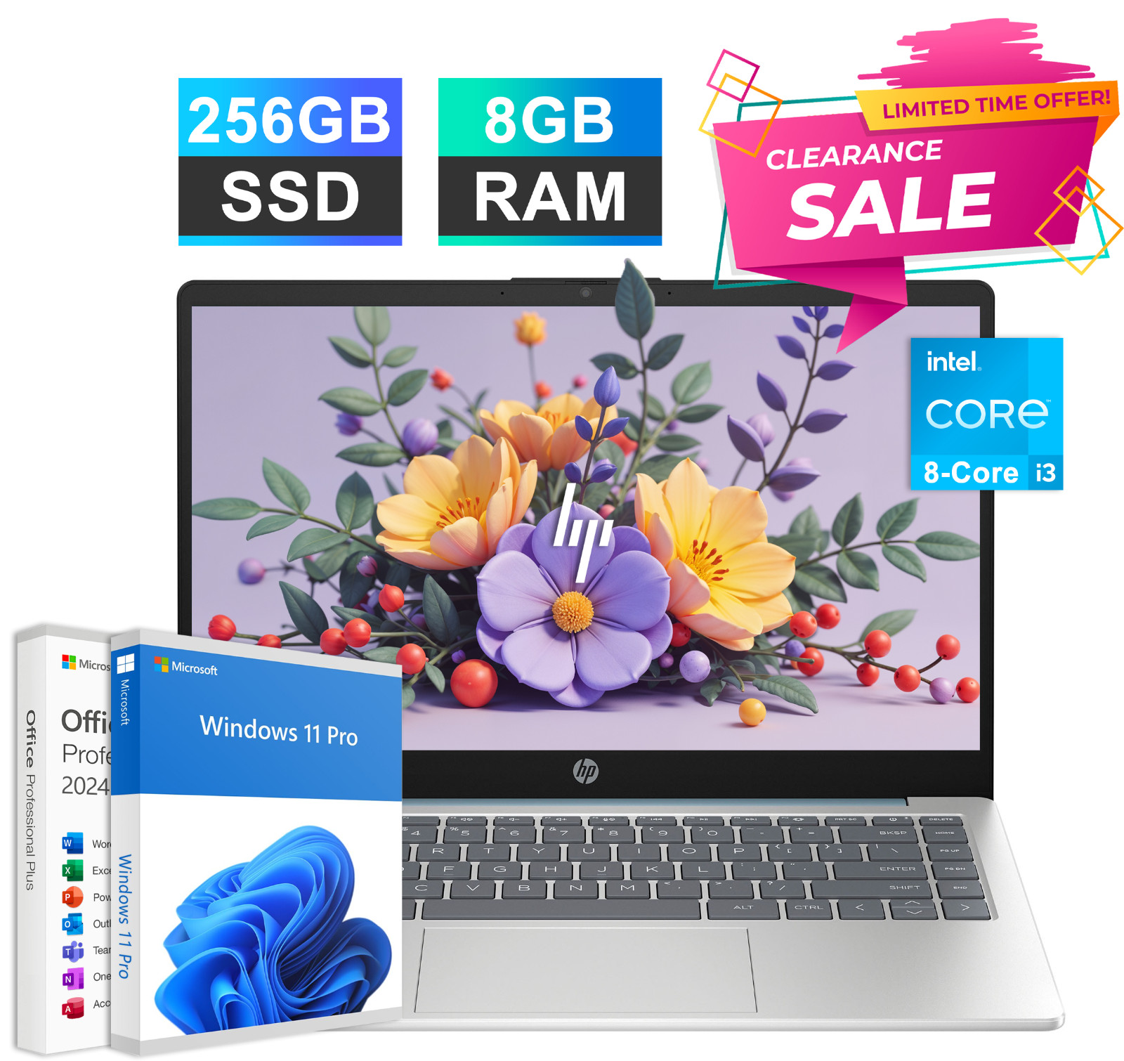 2026 HP Laptop Notebook 14″ 8-Core Intel i3 (Up to 3.8GHz) 8GB RAM 256GB SSD Pro