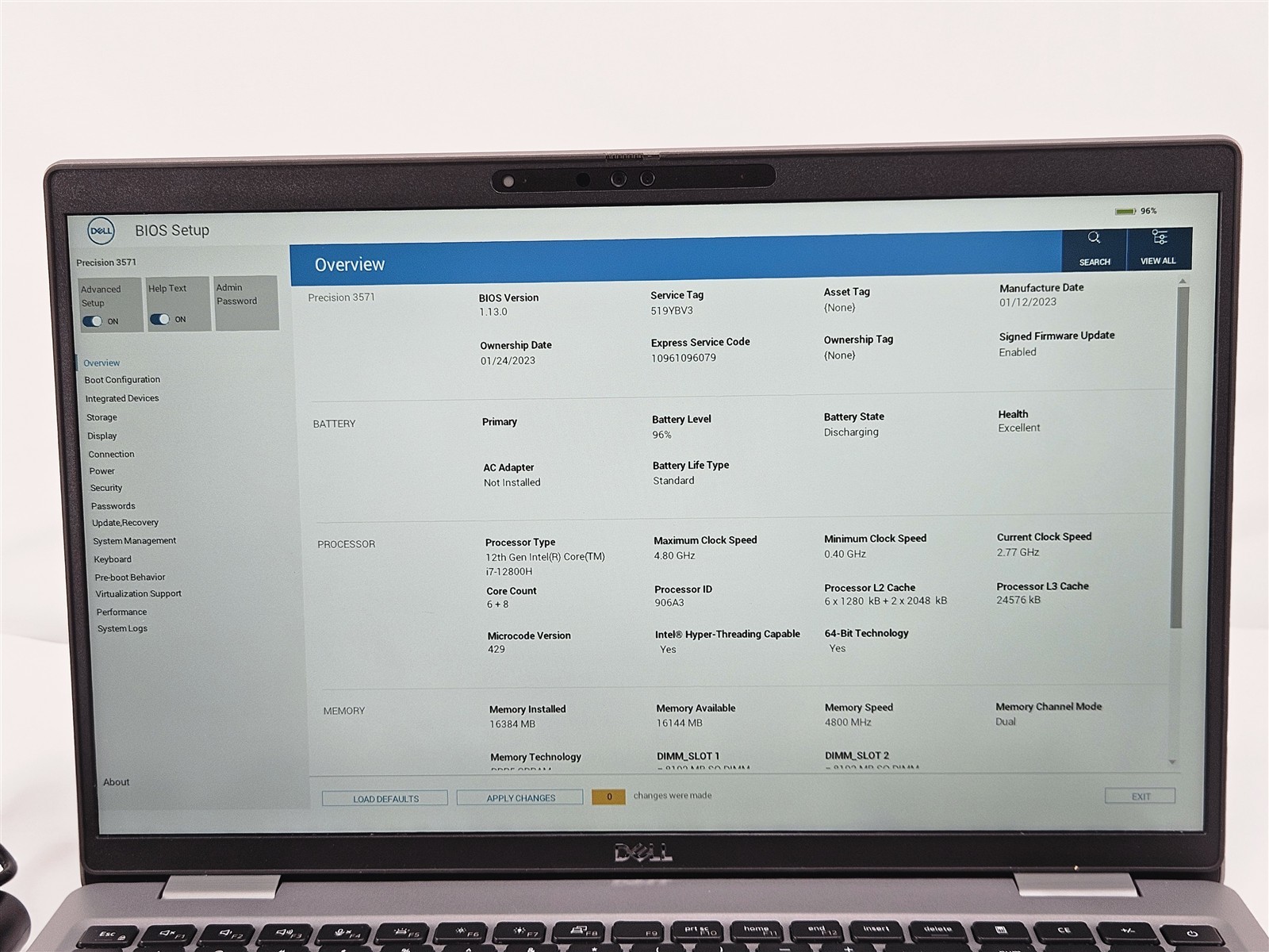 Dell Precision 3571 Intel Core i7-12800H 16GB RAM 512GB SSD 15.6″ FHD T600