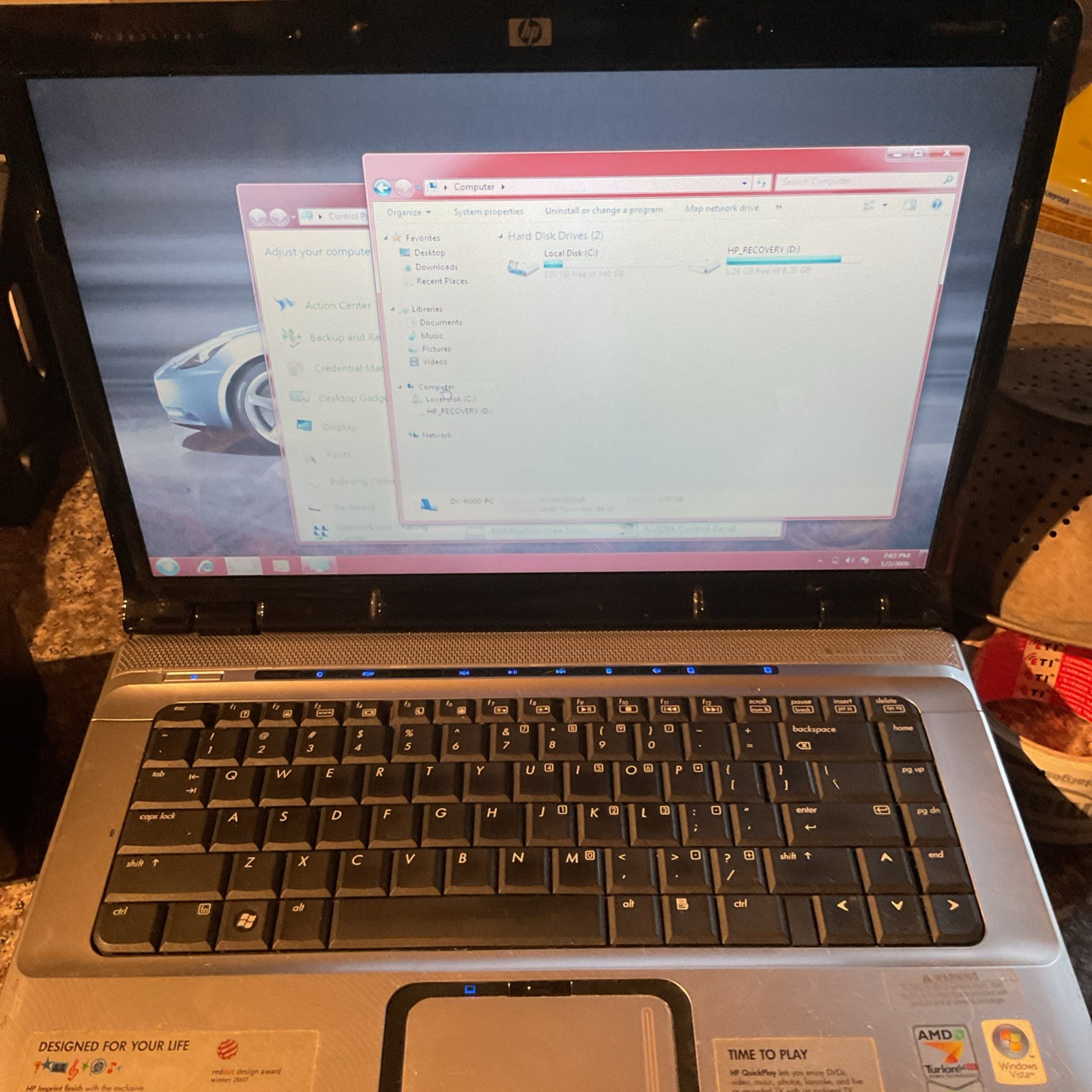 HP Pavilion DV6000 Laptop Computer Powers On Good Battery / Screen As Is READ