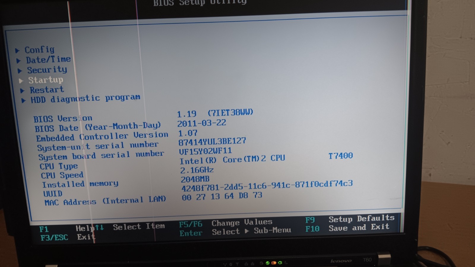 Lenovo Thinkpad T60 Laptop intel Core 2 Duo 2.16 GHz 15.4″ LCD Screen Type 8741