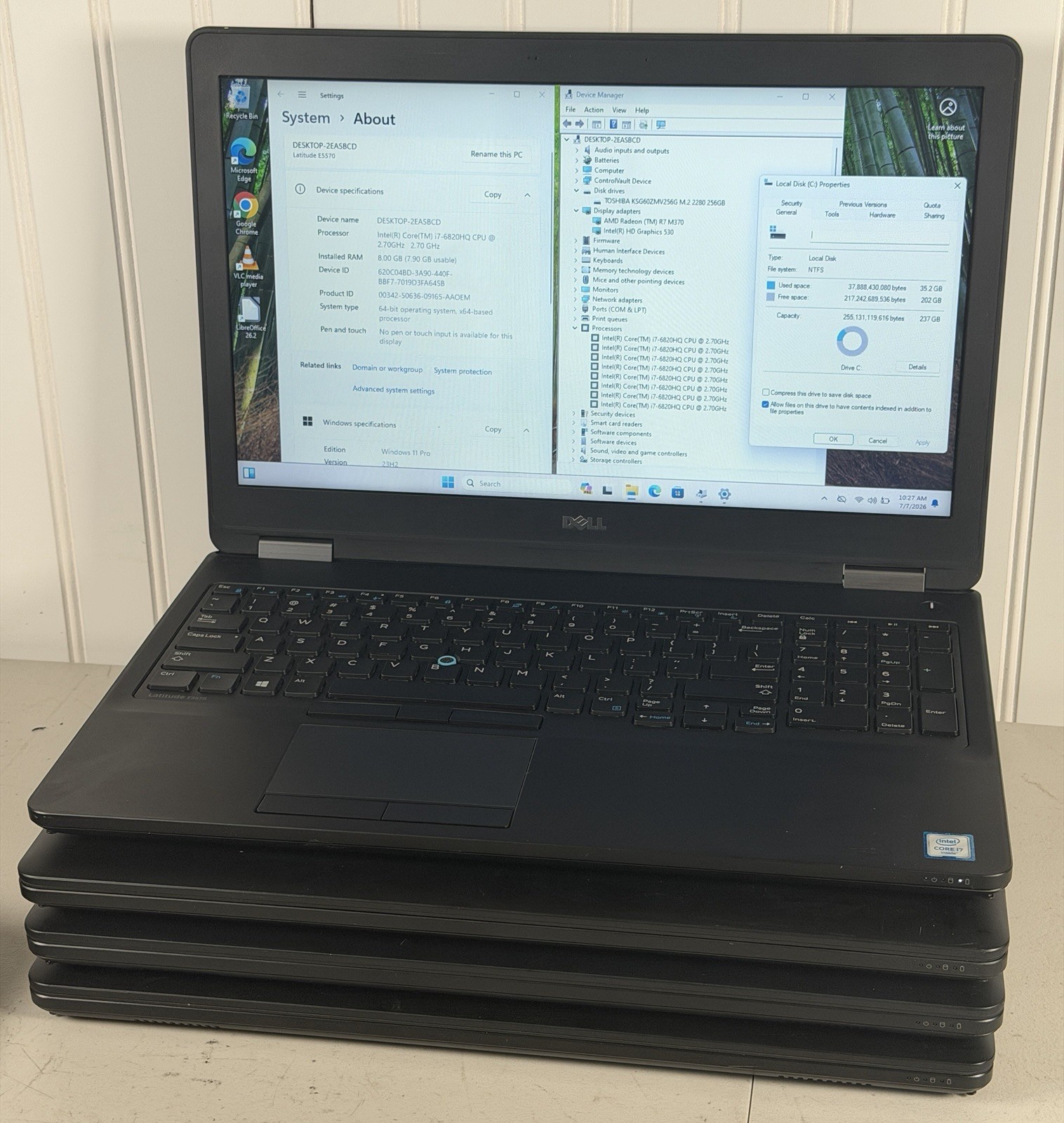 Lot of 6 Dell Latitude E5570 i7 8GB RAM 256GB SSD Radeon R7 Win11P No Chargers
