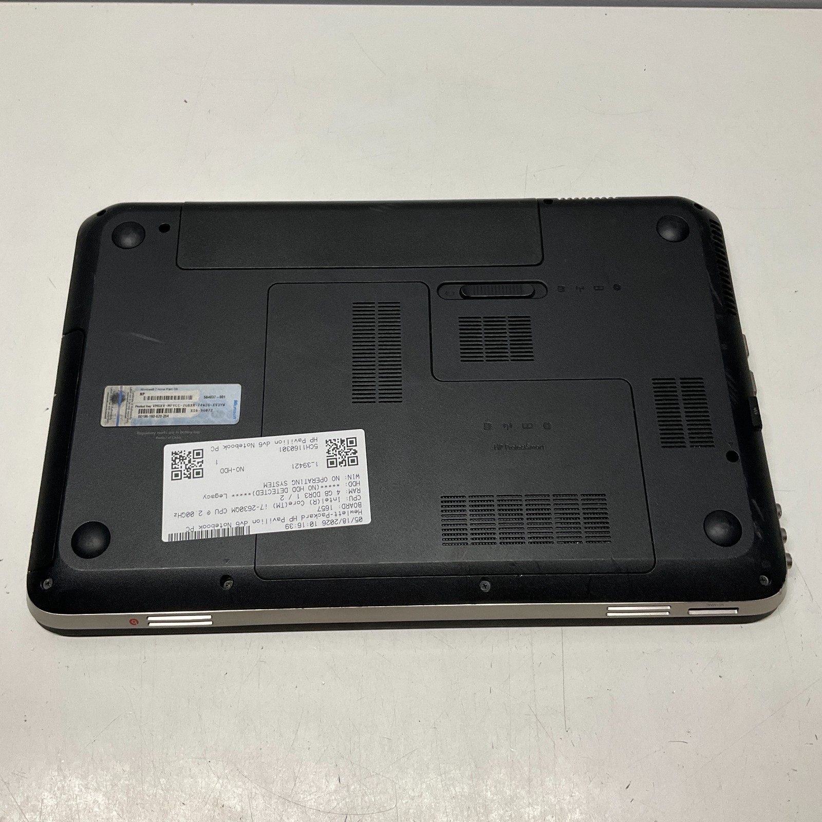 HP PAVILION DV6 Laptop Intel Core i7-2630QM @ 2.00 GHz 4GB NO HDD NO OS