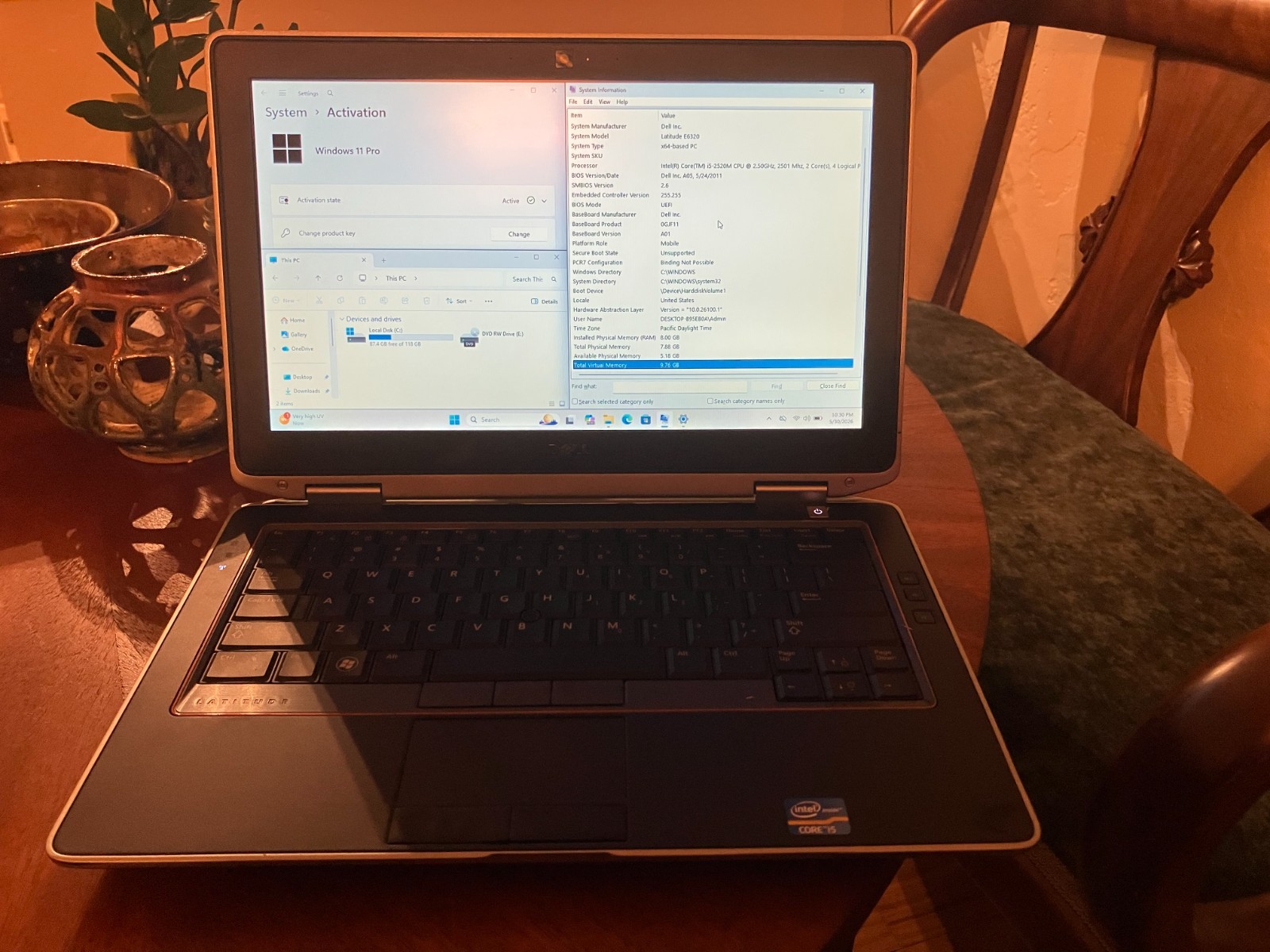 Dell Latitude E6320 14″ Laptop i5 2.5GHz 8GB RAM 120GB SSD Win 11 Pro Wifi BT