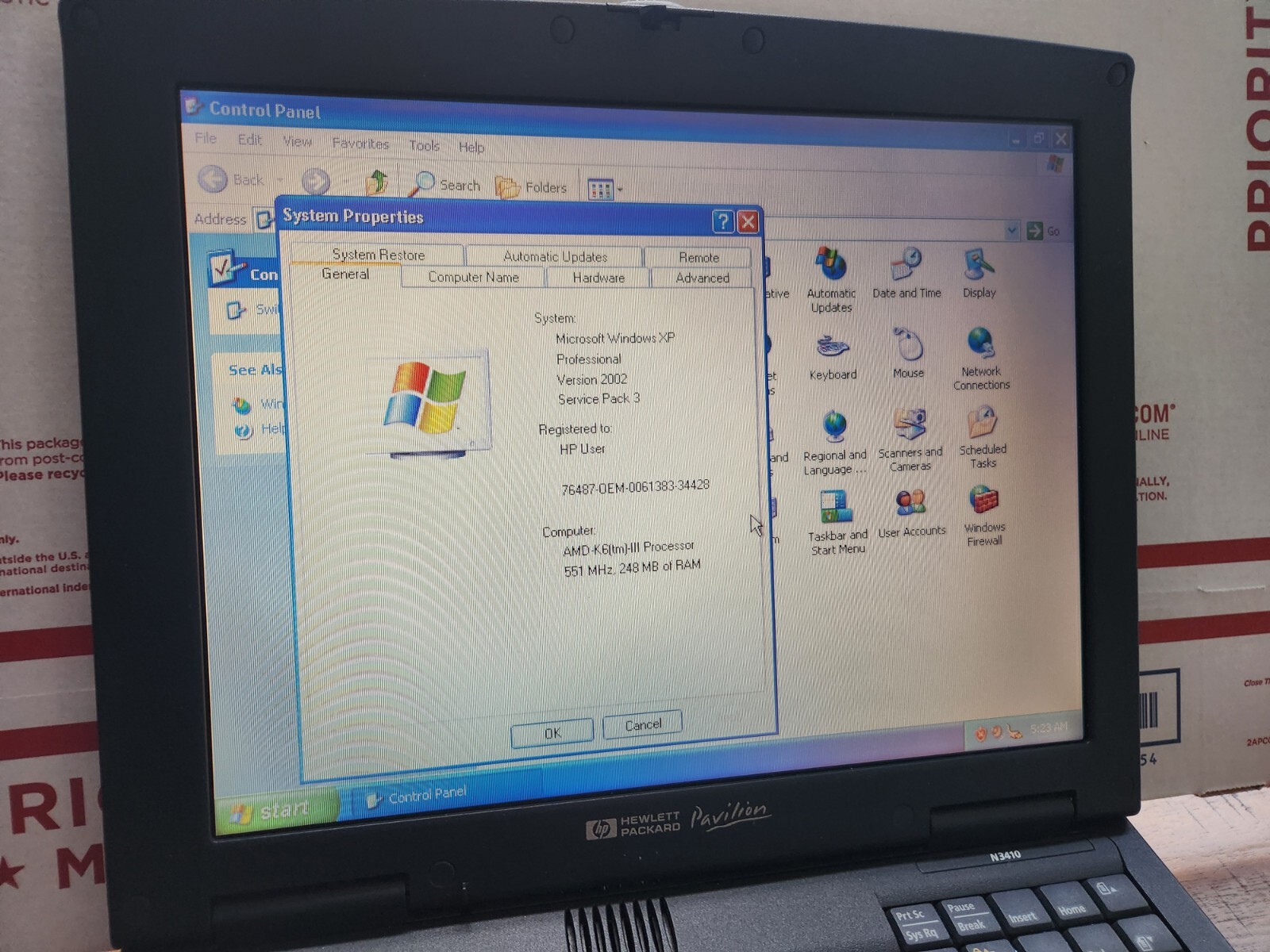 HP Pavilion N3410 12.1” (AMD-K6®-2 @ 551MHz ,256MB RAM , 6.04GB HDD) Win XP Pro