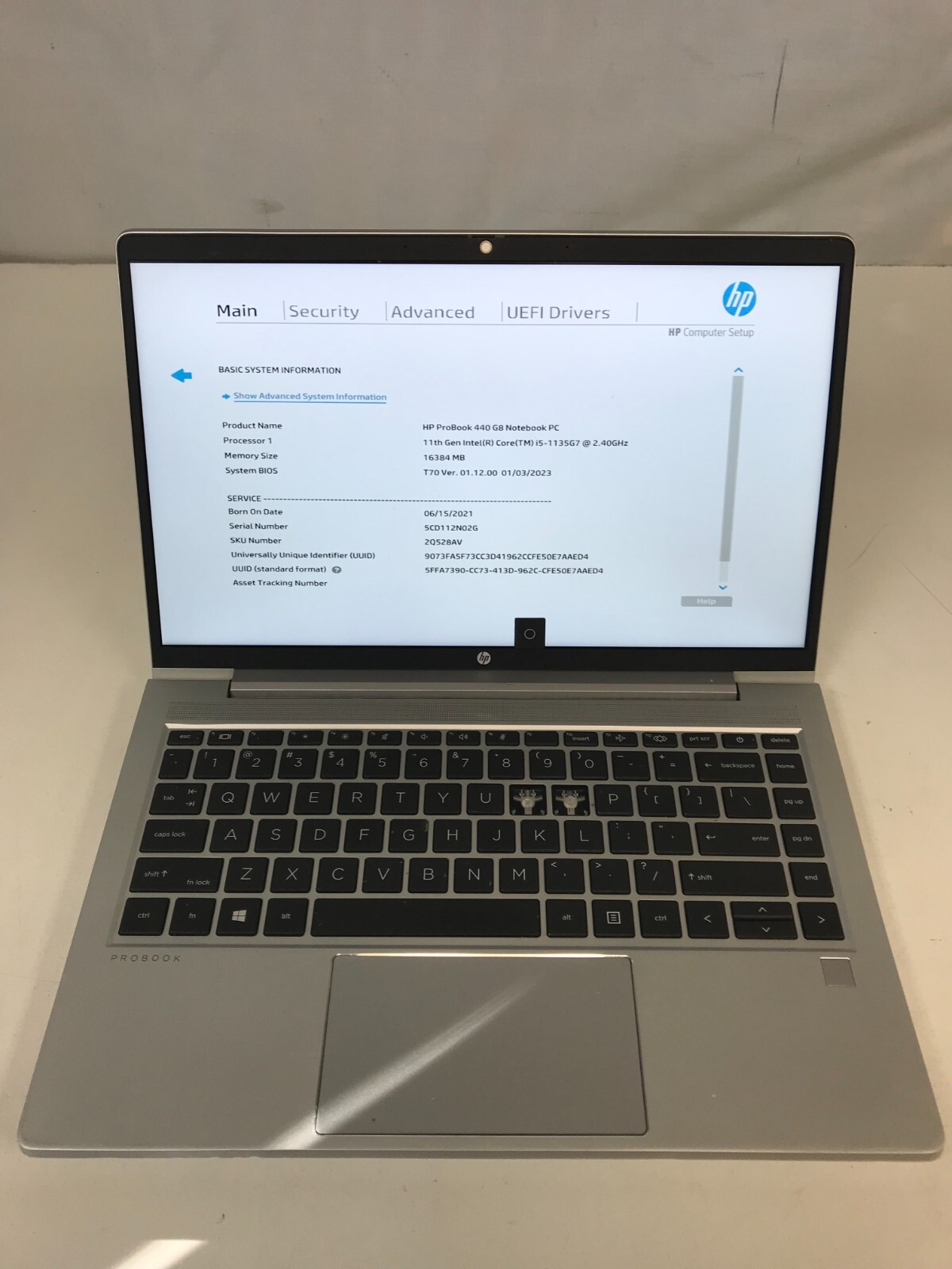 HP ProBook 440 G8 / Intel Core i5-1135G7 2.40GHz / 16GB RAM / No SSD