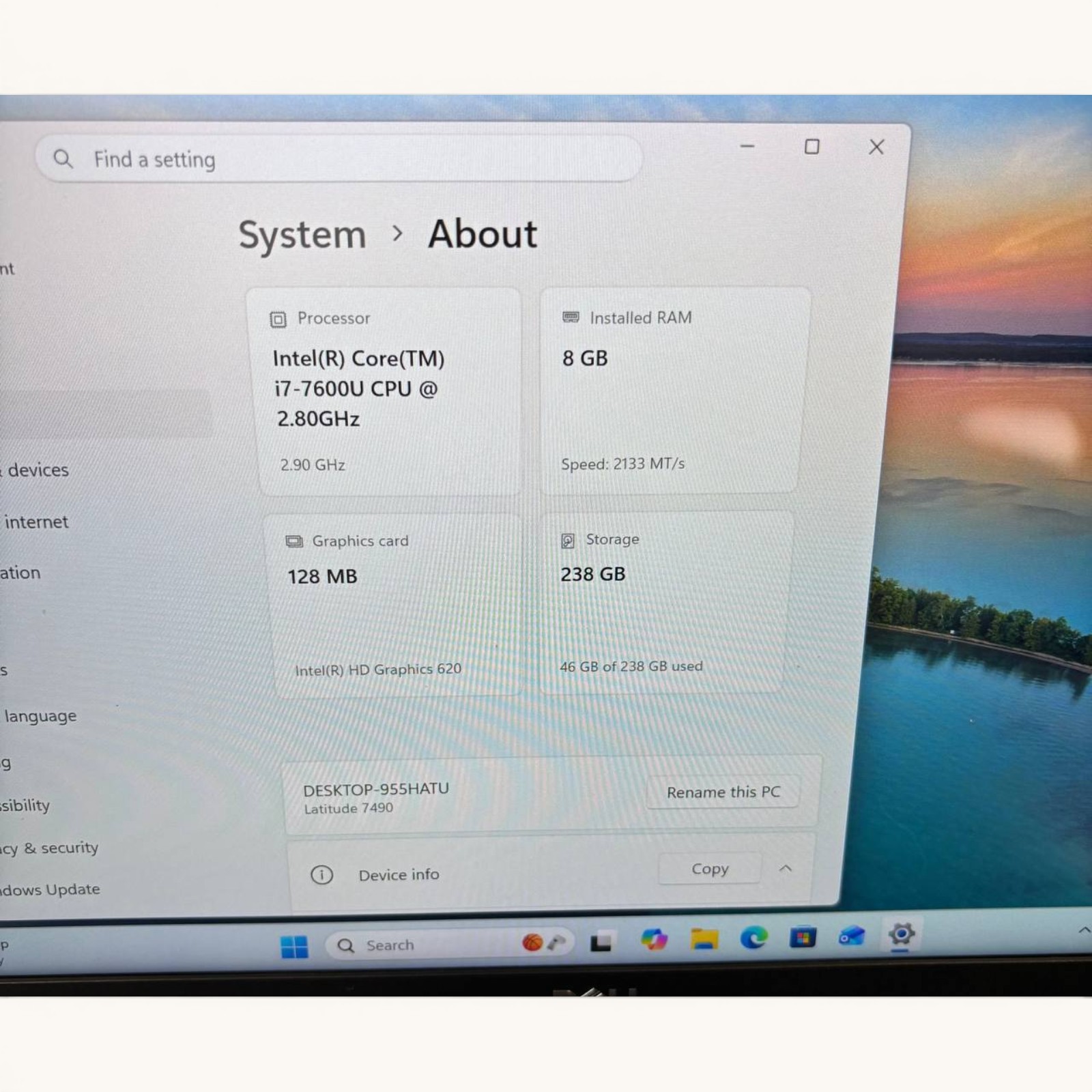 Dell Latitude 7490 i7-7600U 8GB RAM 256GB SSD Win11 w/ New Battery & Charger #58