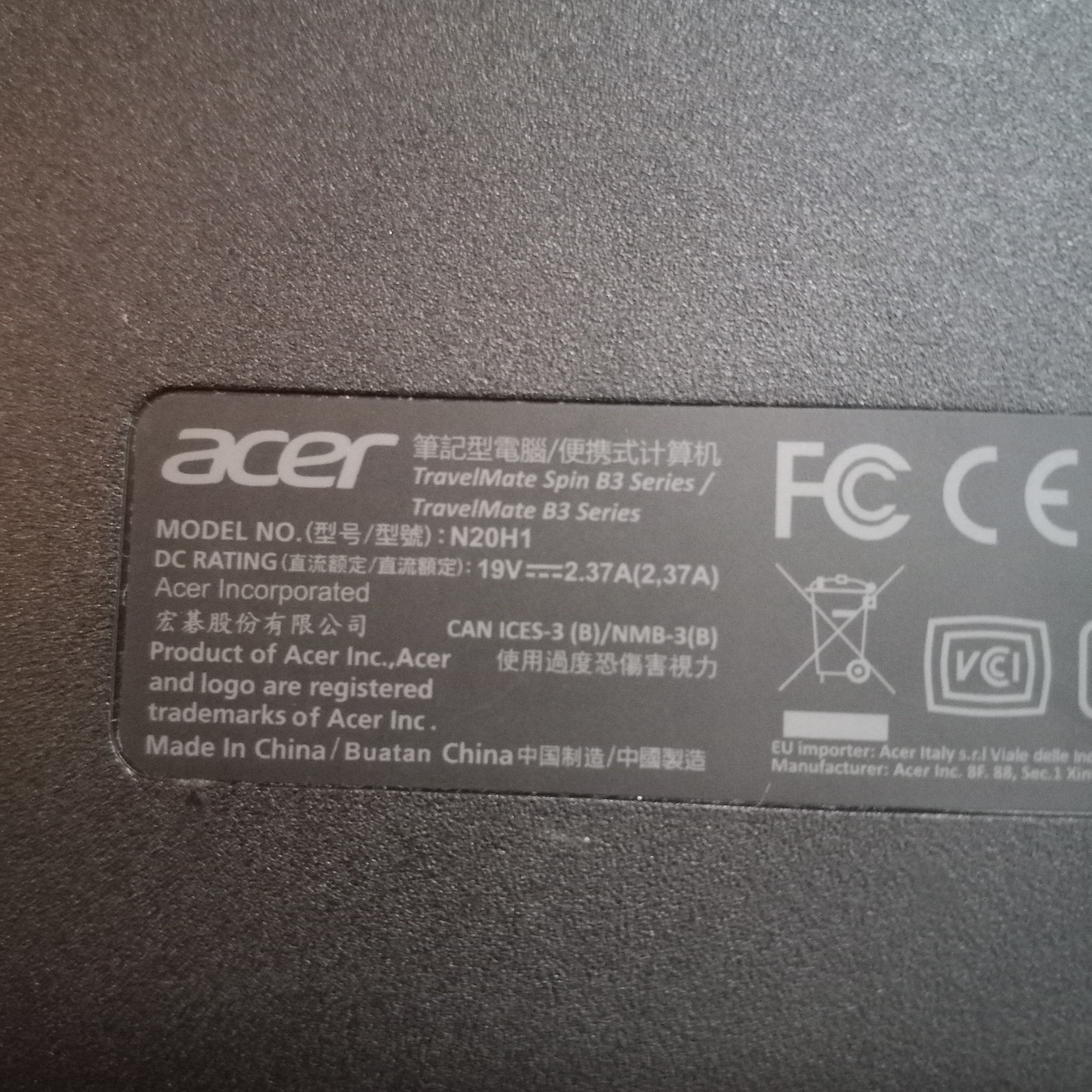 Acer TravelMate Spin B3 Series N20H1 Laptop NO CHARGER