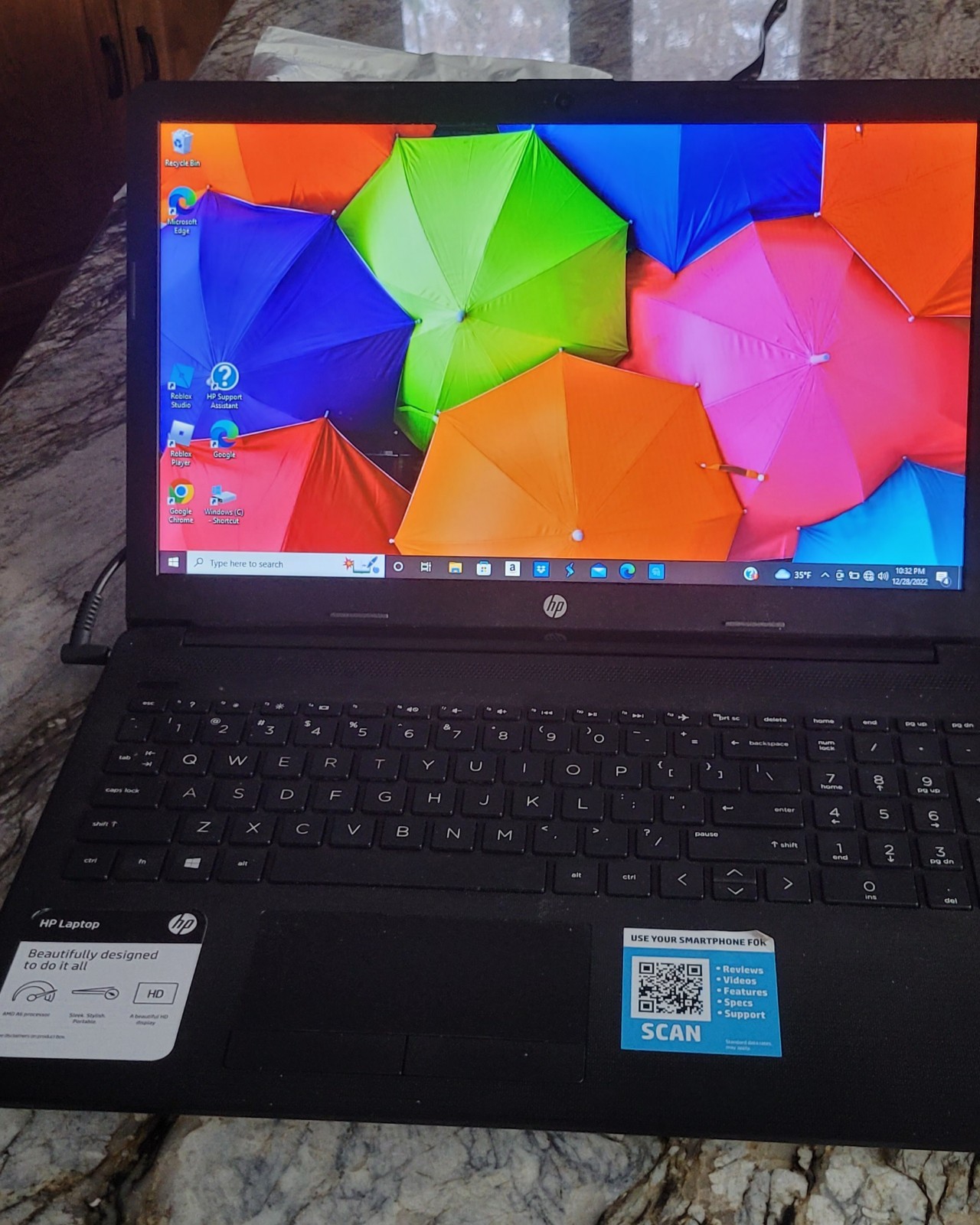 HP Laptop, 15″, 4 GB, 10.6 Virtual Memory, tested & wiped. Excellent condition!