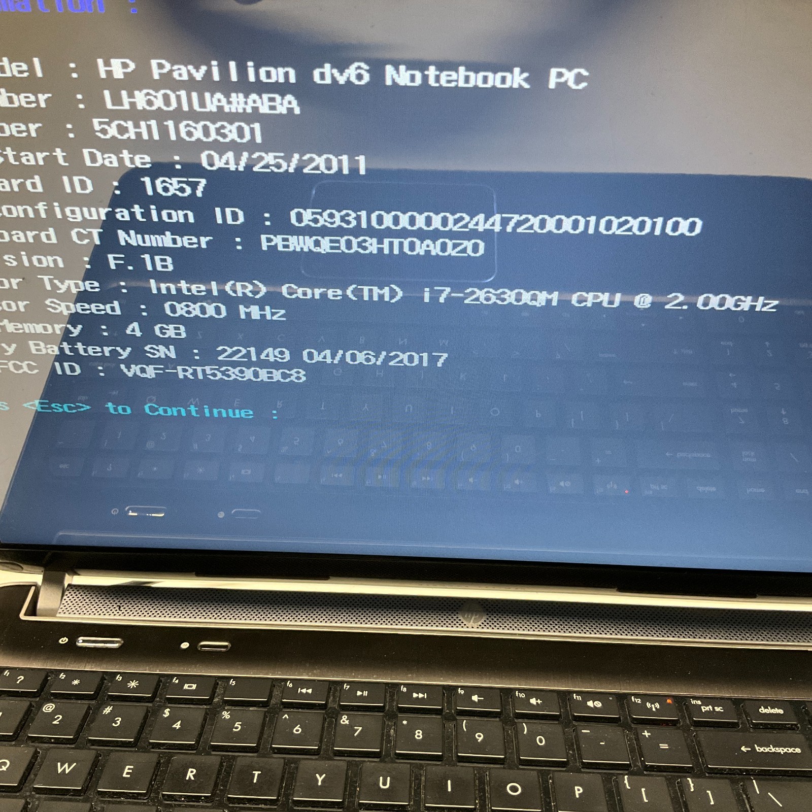 HP PAVILION DV6 Laptop Intel Core i7-2630QM @ 2.00 GHz 4GB NO HDD NO OS