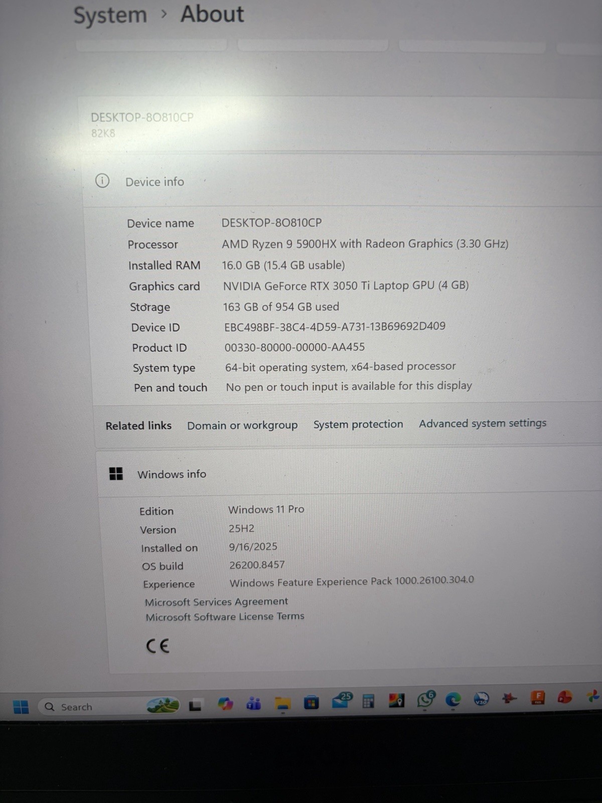 Lenovo Legion Slim 7 15” (1TB SSD AMD Ryzen 9 5900HX 3.3GHz 16GB) Gaming Laptop