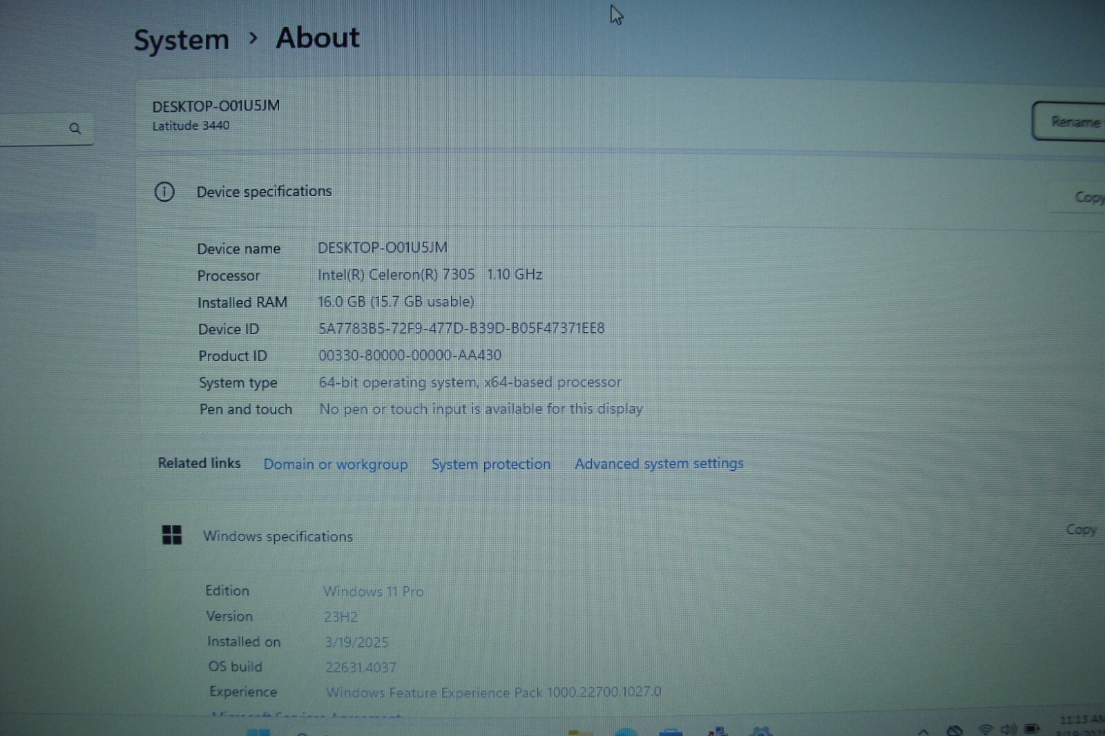 Dell Latitude 3440 14”HD celeron 7305 1.1GHz 16GB 256GB SSD +PA Warranty 02/2027