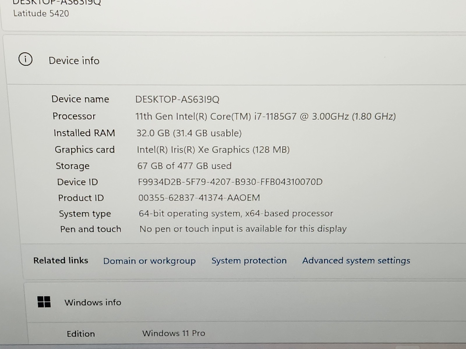 Dell Latitude 5420 14″ FHD i7-1185G7 3.00GHz 32GB RAM 512GB SSD Windows 11 Pro ~