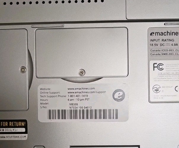 EMACHINES M5305 Windows XP AMD Athlon XP 2200 1.79 GHz 480 MB Of RAM 40 GB Hard.