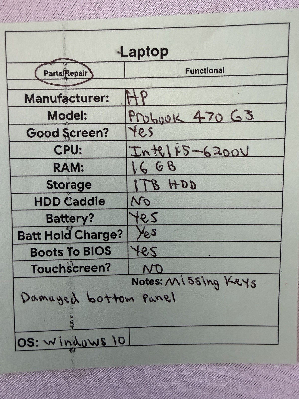 HP Probook 470 G3 Laptop – Good Screen – Intel i5-6200U – Read Des