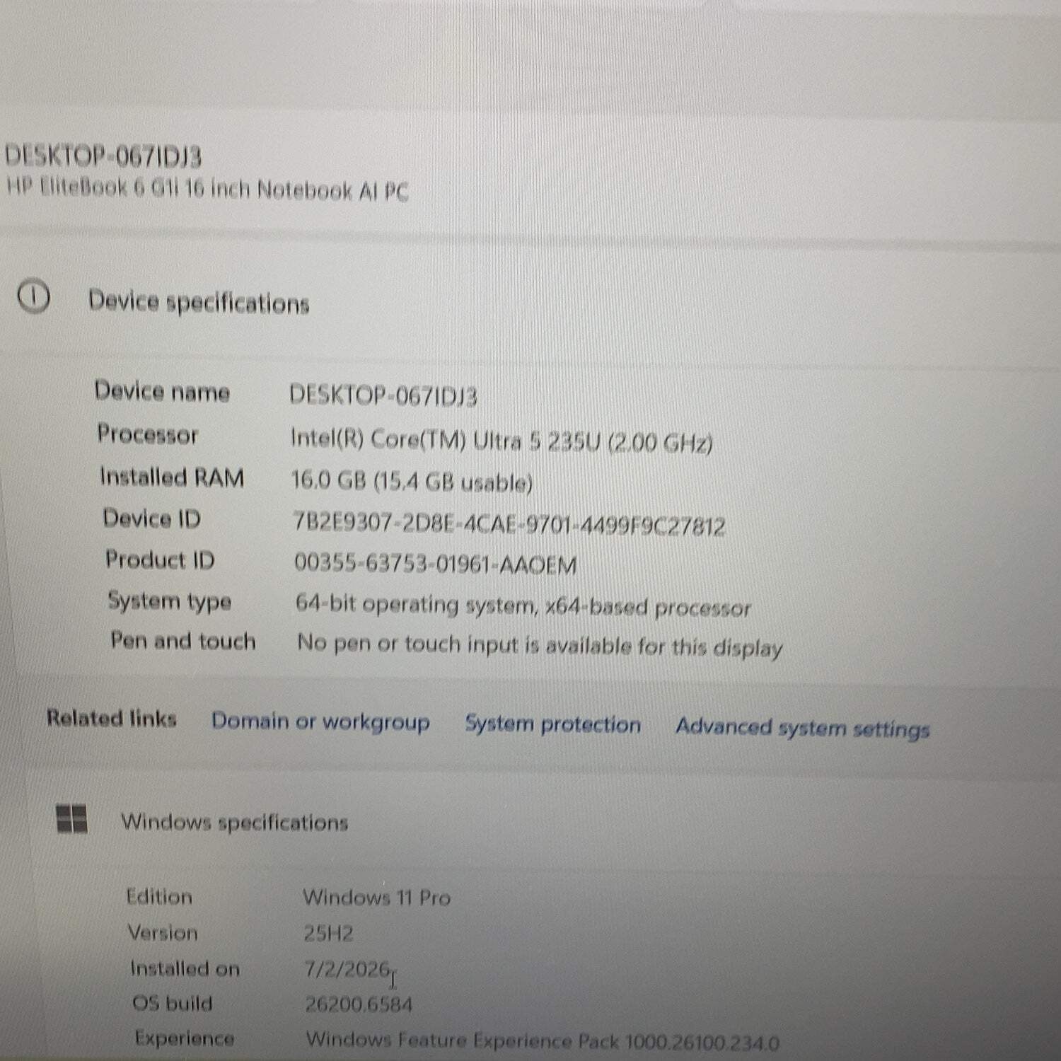 HP EliteBook 6 G1i CY5P9UP 16″ Ultra 5 235U 2.0GHz 16GB RAM 256GB SSD