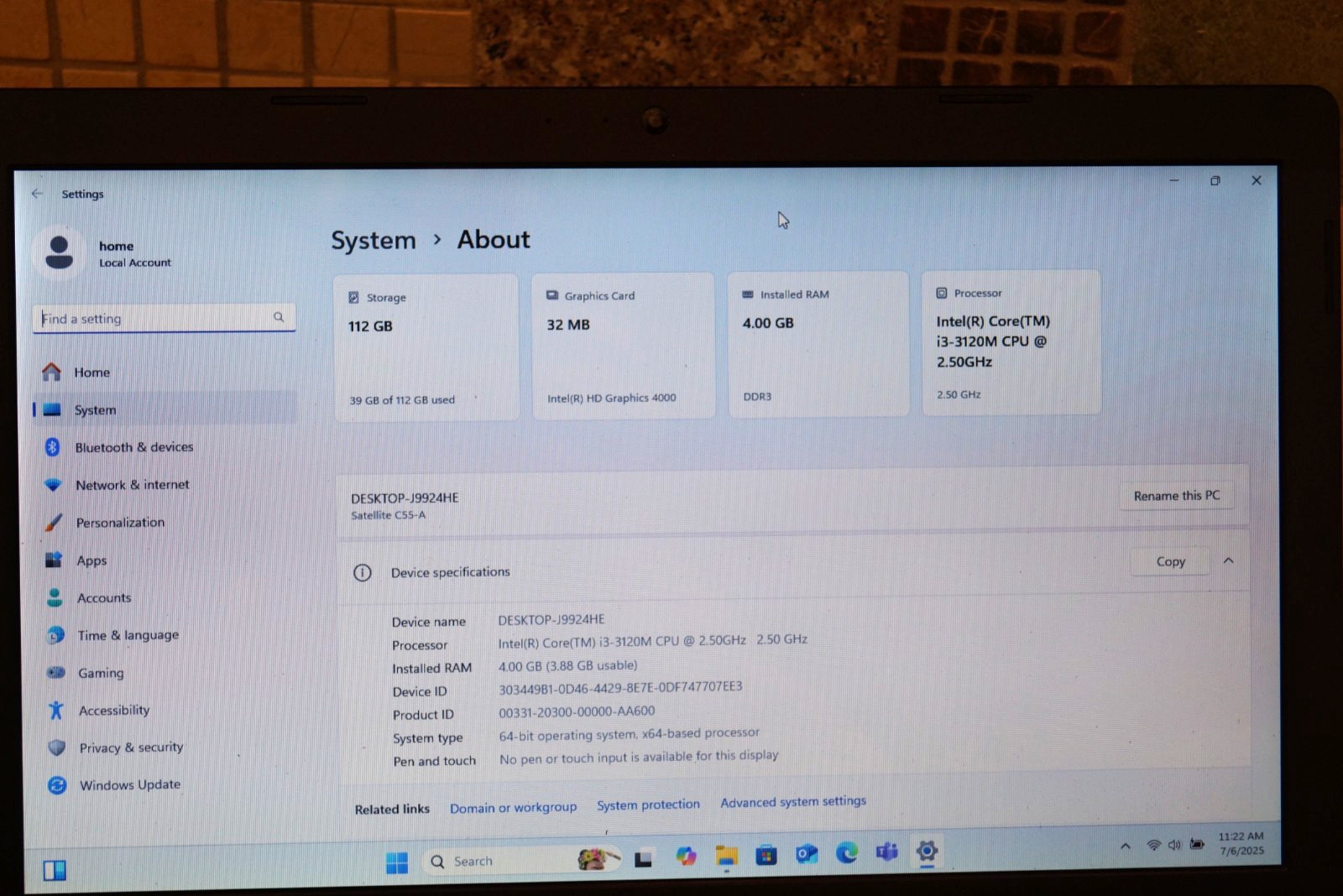 Activated 24H2 WIN 11PRO Toshiba C55-A5308 Gen3 i3@2.50GHz,4GB RAM,120GB SSD