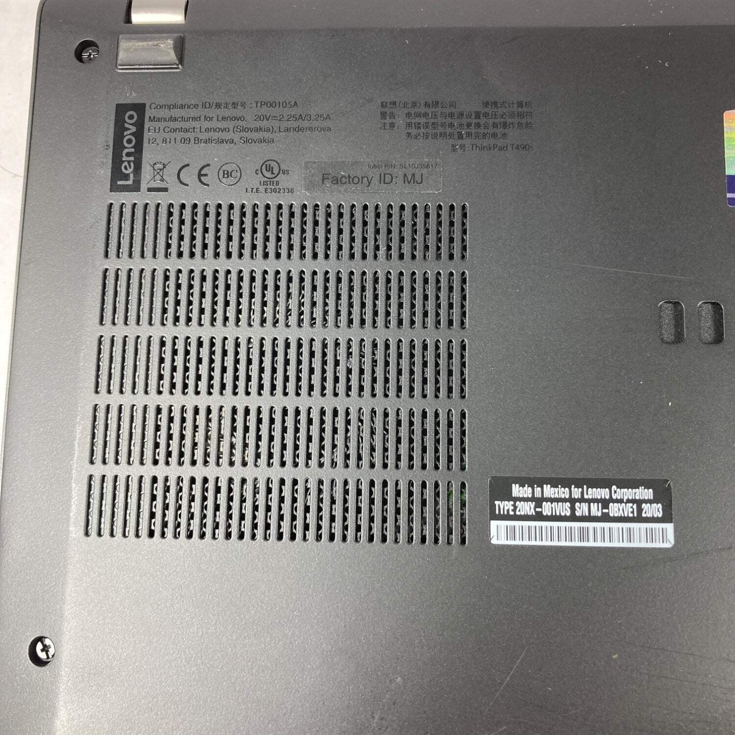 Lenovo ThinkPad T490s 14″ i5-8265U 1.6GHz 8GB RAM NO SSD NO OS BAD BATTERY