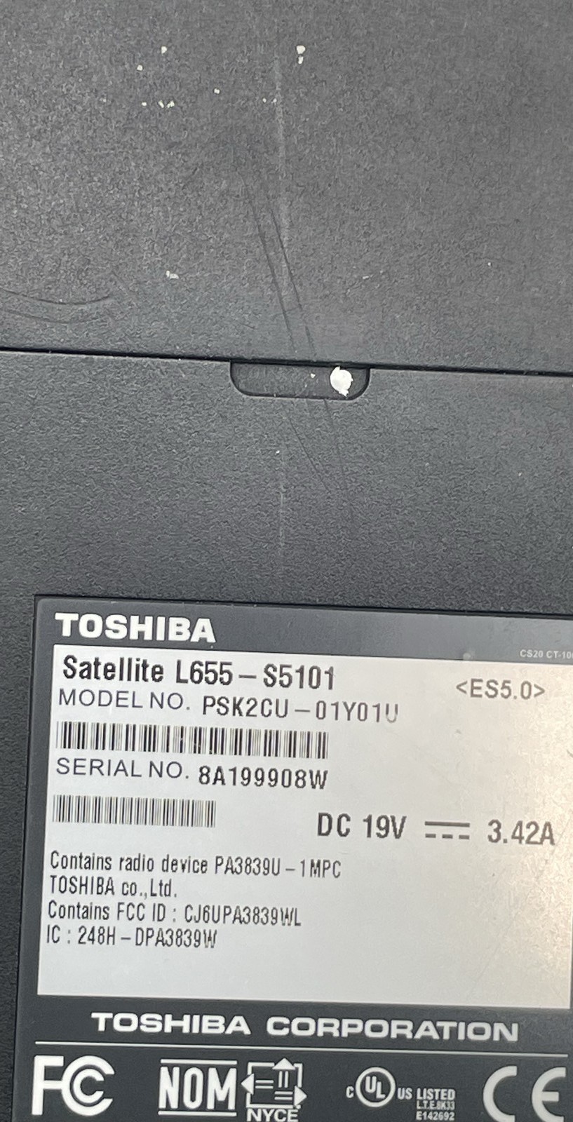 Toshiba Satellite L655-S5101 15.6″ Laptop Intel Pentium PSK2CU-01Y01U For Parts