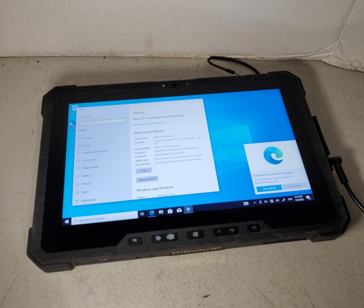 Dell Latitude 12 Rugged 7202 11.6″ M-5Y71 8GB RAM 256GB SSD WIN10 NO BATTERY #69