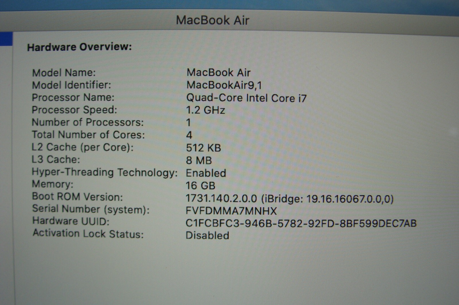 Apple MacBook Air 13″ A2179 (2020) i7-1060NG7 16GB 256GB MWTJ2LL/A Space Gray