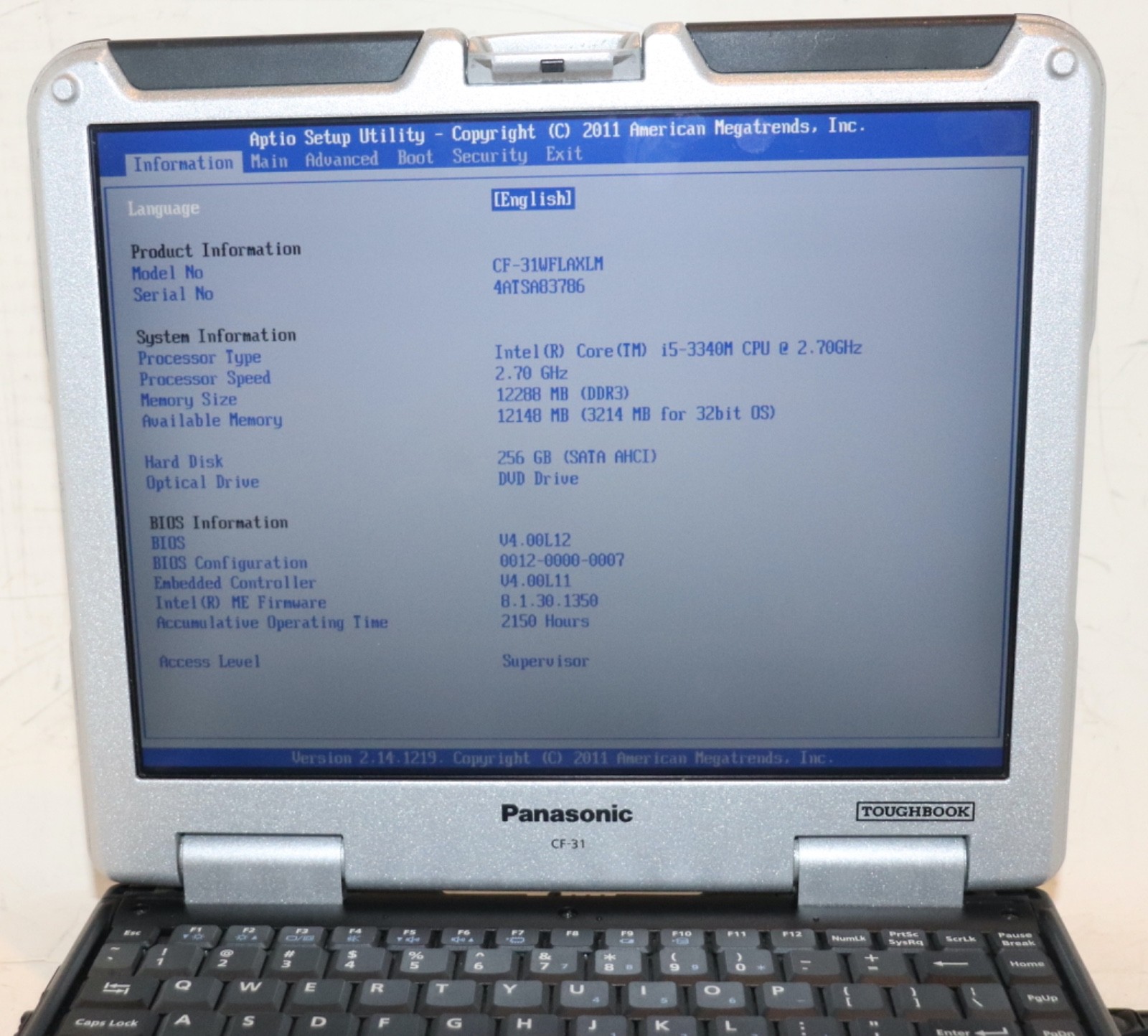 Panasonic ToughBook CF-31|Core i5@2.70 GHz|12GB RAM|256GBSSD|WIN10||Touch|WiFi