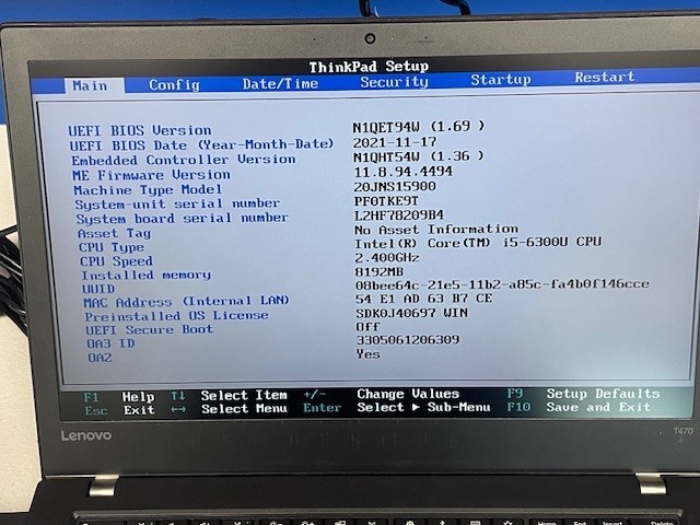 Lenovo ThinkPad T470 Intel Core i5-6300U 2.4GHz 8GB RAM 256GB SSD 14″