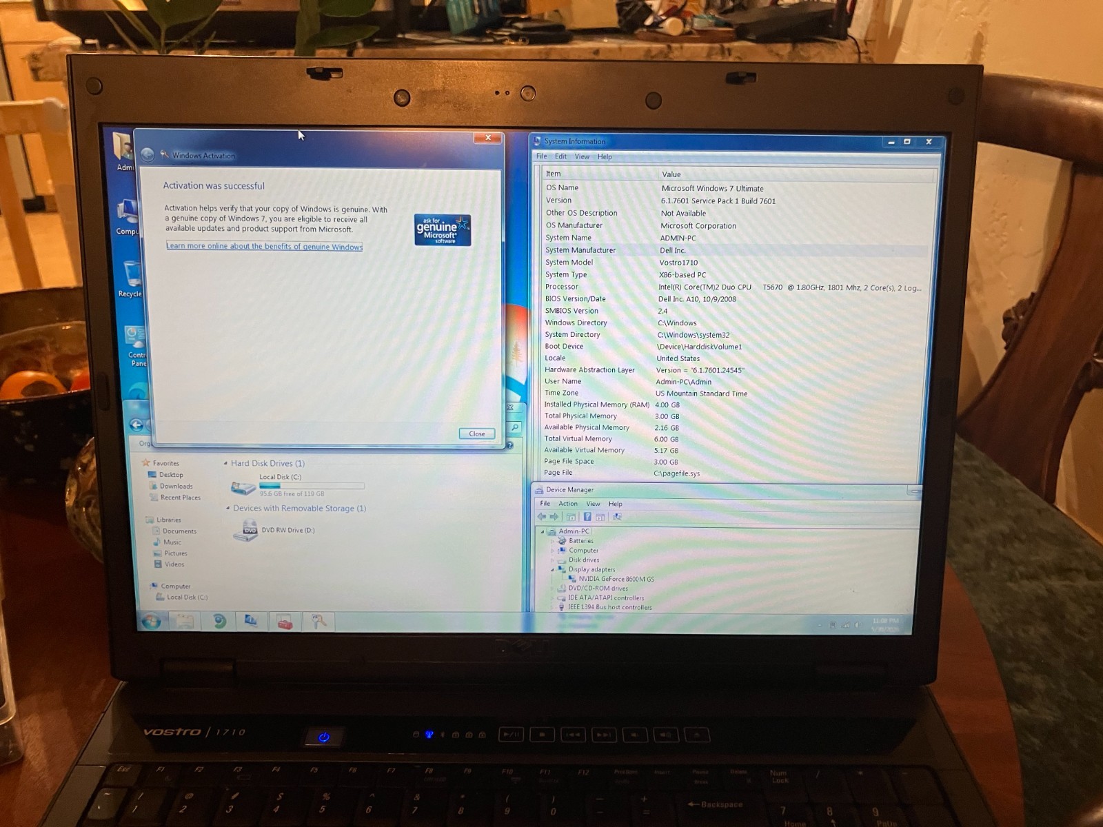 Dell Vostro 1710 17″ Vintage Laptop C2D 1.8GHz 4GB RAM 120GB SSD Win XP Wifi HD
