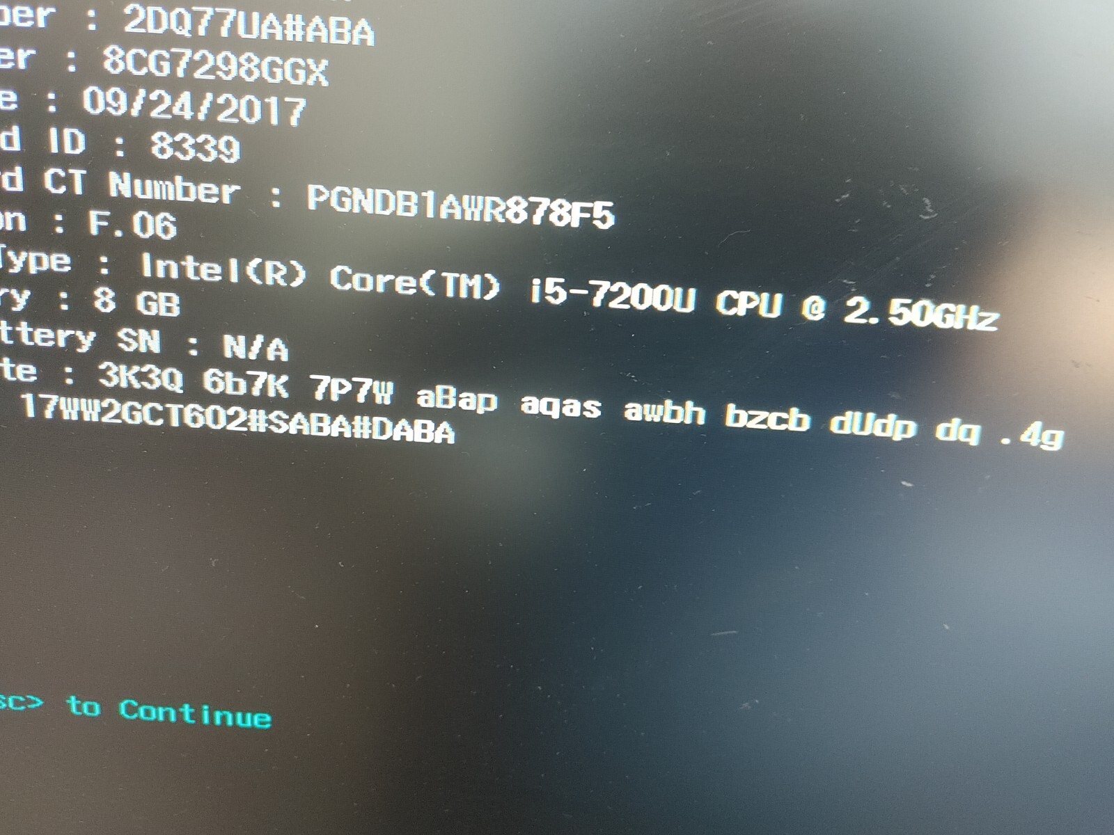 Hp Laptop 17-bs0xx Core i5-7200U@2.50GHz, 8GB RAM , NO HD ( Selling Motherboard)