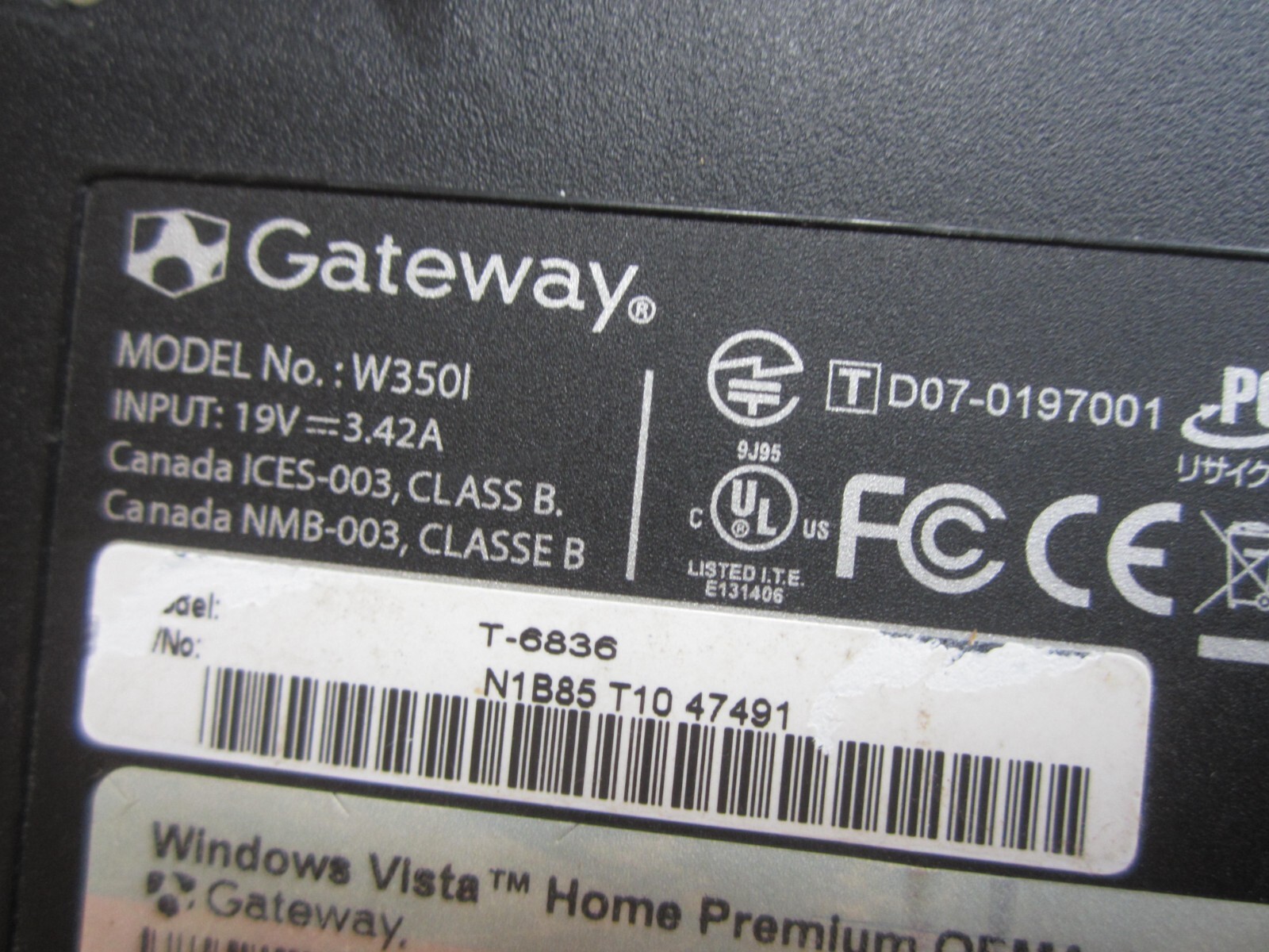 FOR PARTS – BLUE GATEWAY T-6836 W350I T-SERIES Laptop 2GBRAM NoHD BOOTS TO BIOS