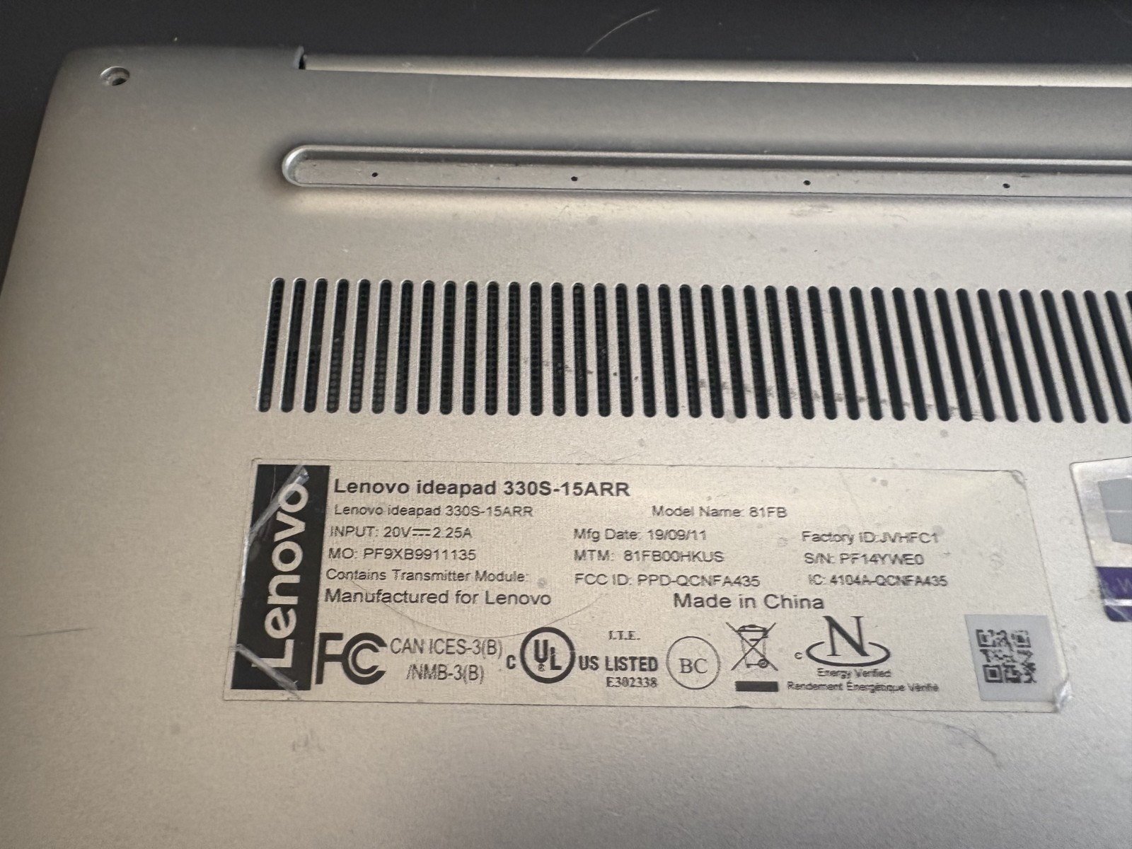 Lenovo Ideapad 330s-15ARR Ryzen 5 2500 8GB DDR4 For Parts Repair As-Is