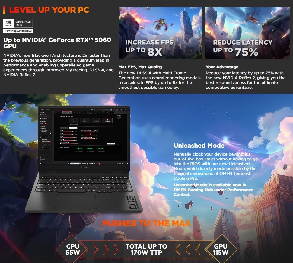 HP Omen 16 16t-am000 Gaming Laptop PC 16″ WQXGA U5 16GB 512GB SSD RTX 5050 W11