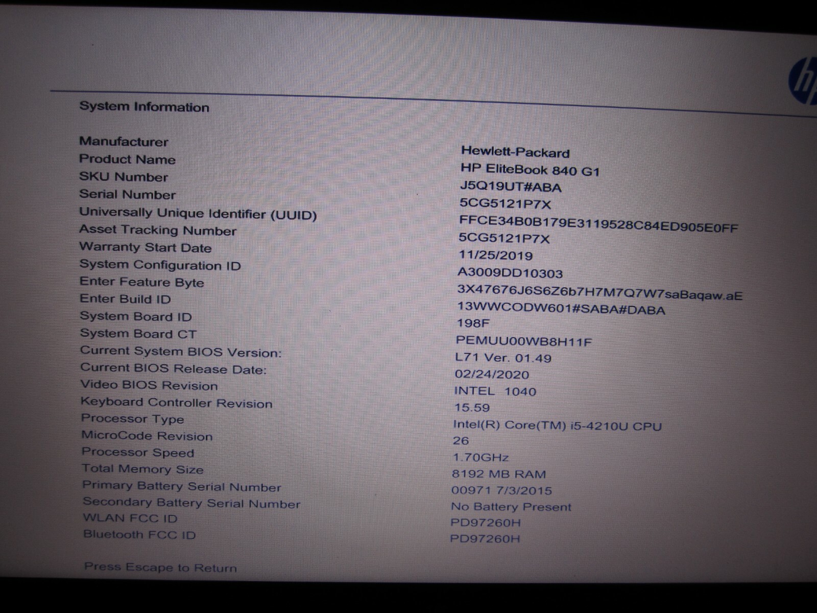 HP EliteBook 840 G1 Laptop Core i5 1.7 GHz 8GB RAM 180GB SSD Win 10 Pro